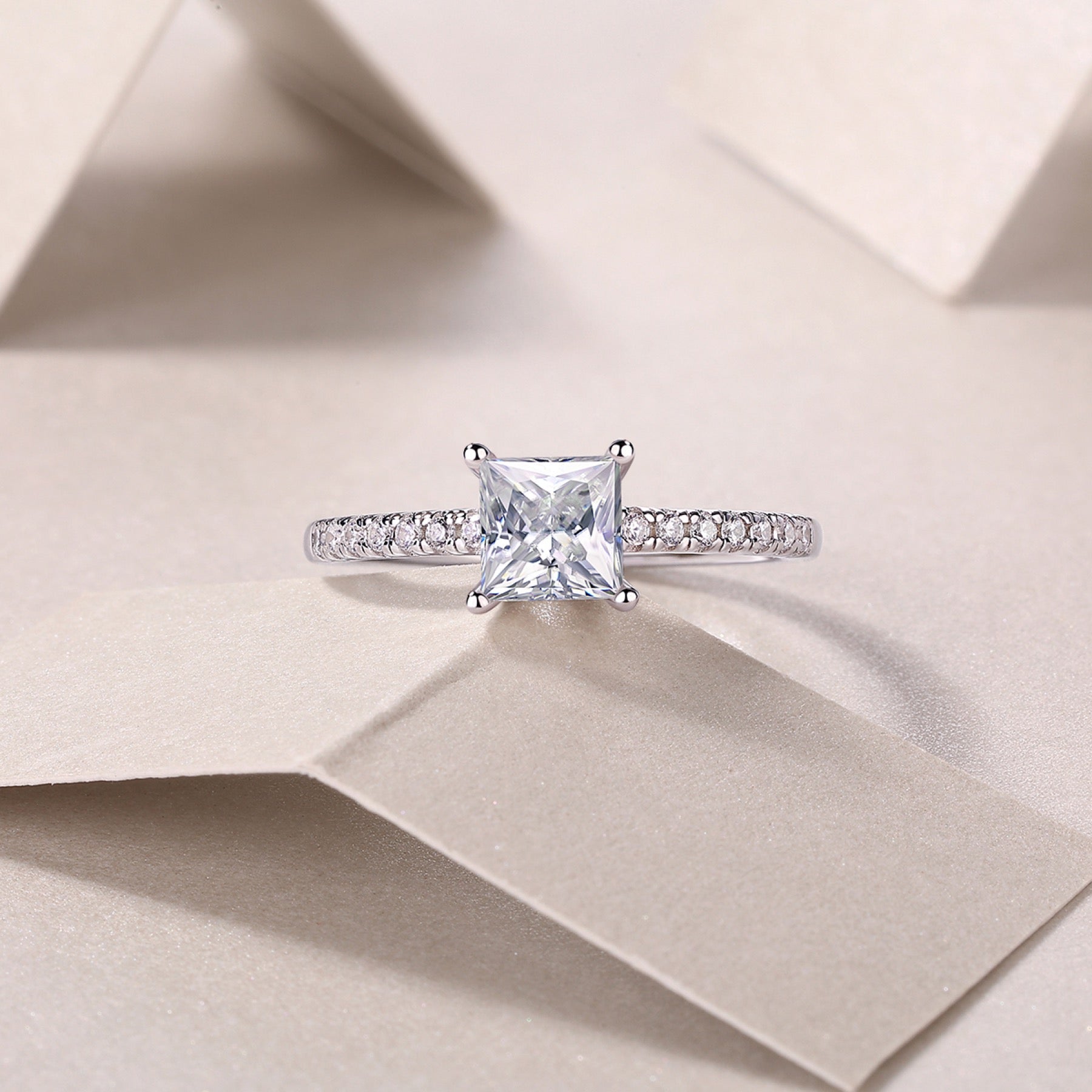 Sincere Princess-Cut Moissanite Solitaire Ring in Sterling Silver