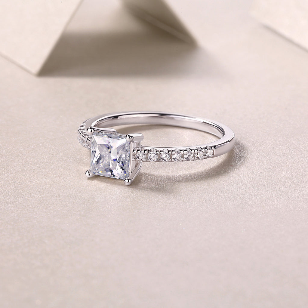 Sincere Princess-Cut Moissanite Solitaire Ring in Sterling Silver