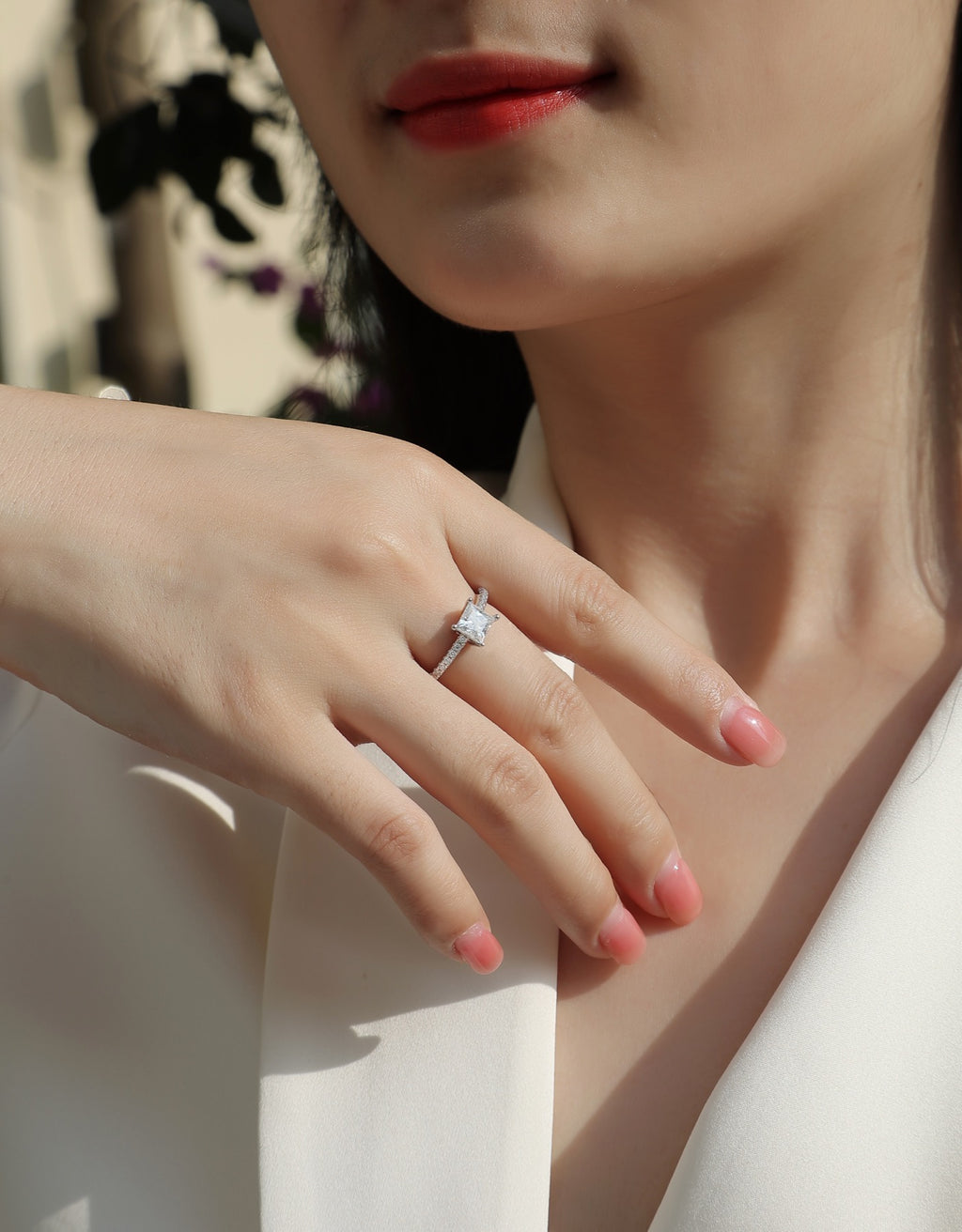Sincere Princess-Cut Moissanite Solitaire Ring in Sterling Silver