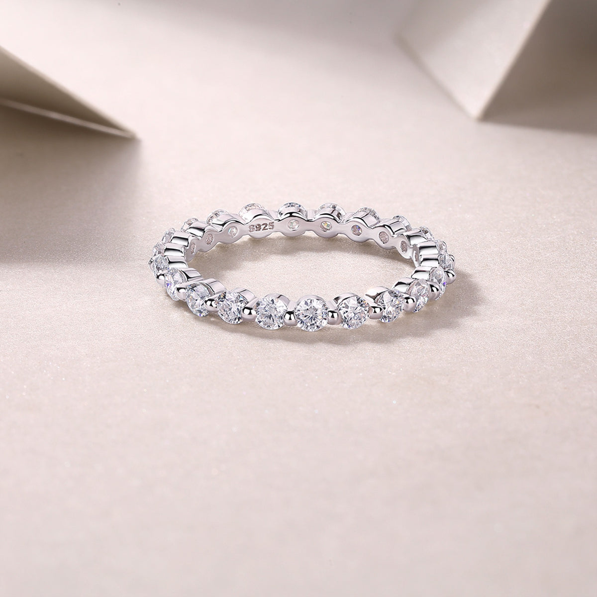 Freeze Moissanite Eternity Band Ring in Sterling Silver