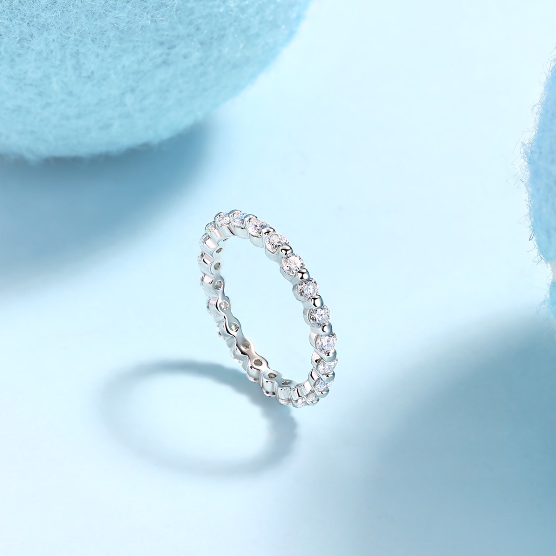 Freeze Moissanite Eternity Band Ring in Sterling Silver