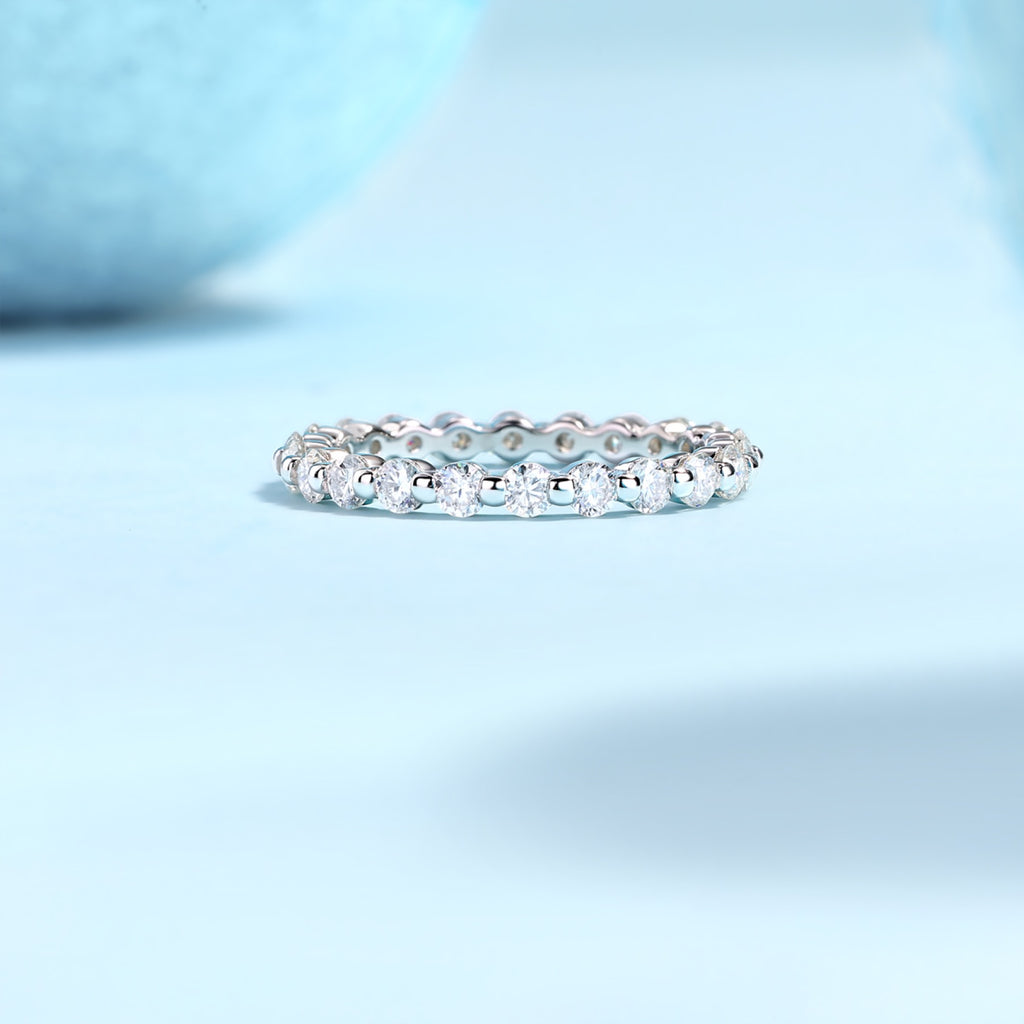Freeze Moissanite Eternity Band Ring in Sterling Silver