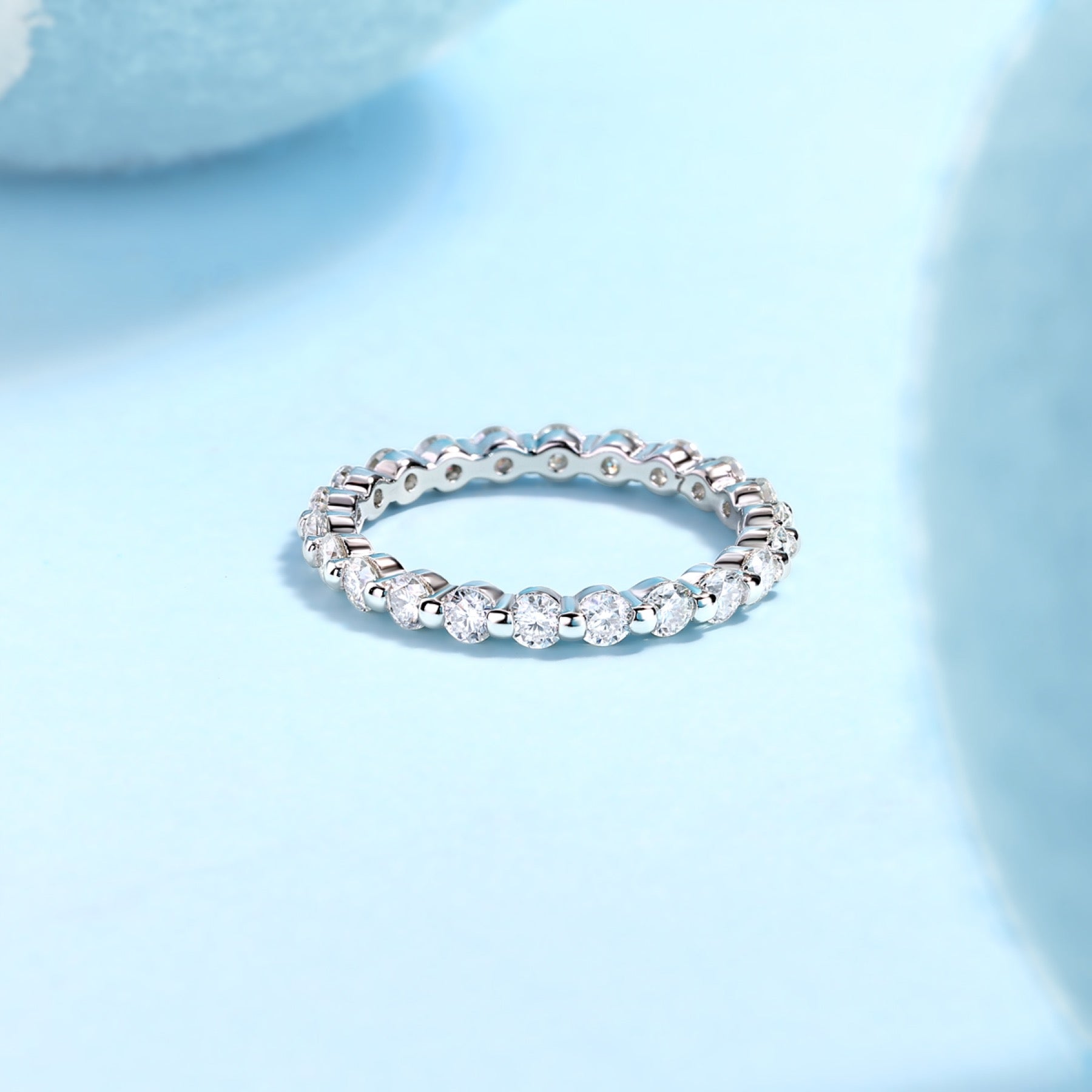 Freeze Moissanite Eternity Band Ring in Sterling Silver