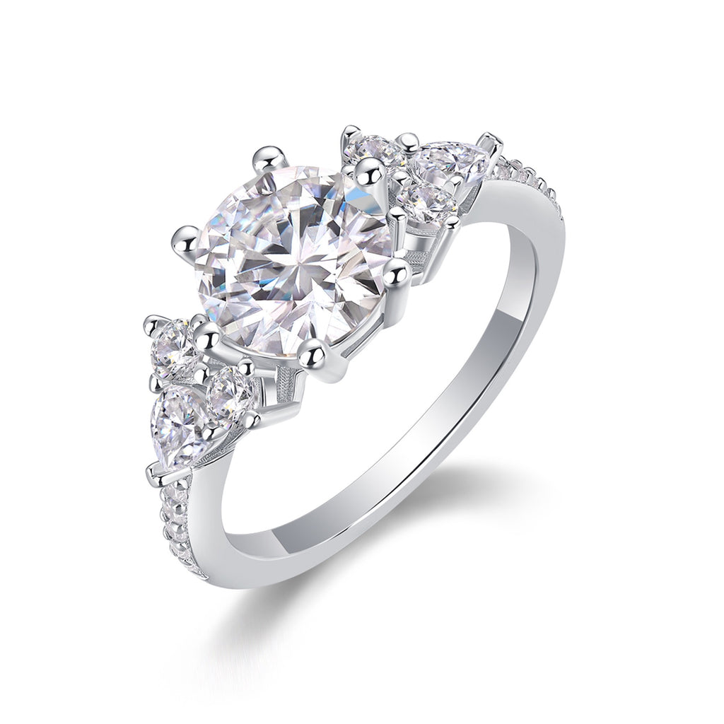 Perfetto 2 Carat Moissanite Three-Stone Ring in Sterling Silver