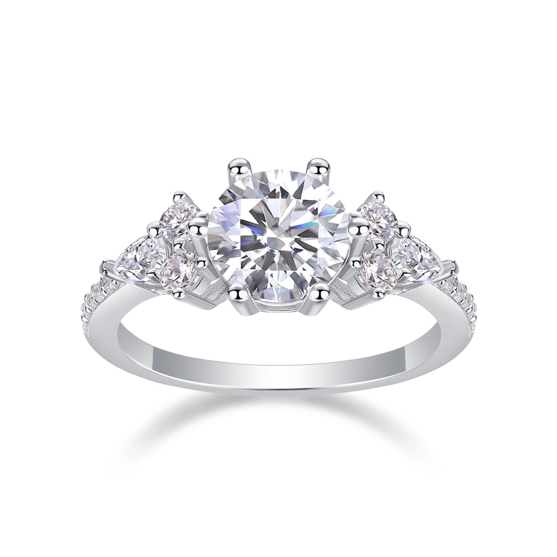 Perfetto 2 Carat Moissanite Three-Stone Ring in Sterling Silver