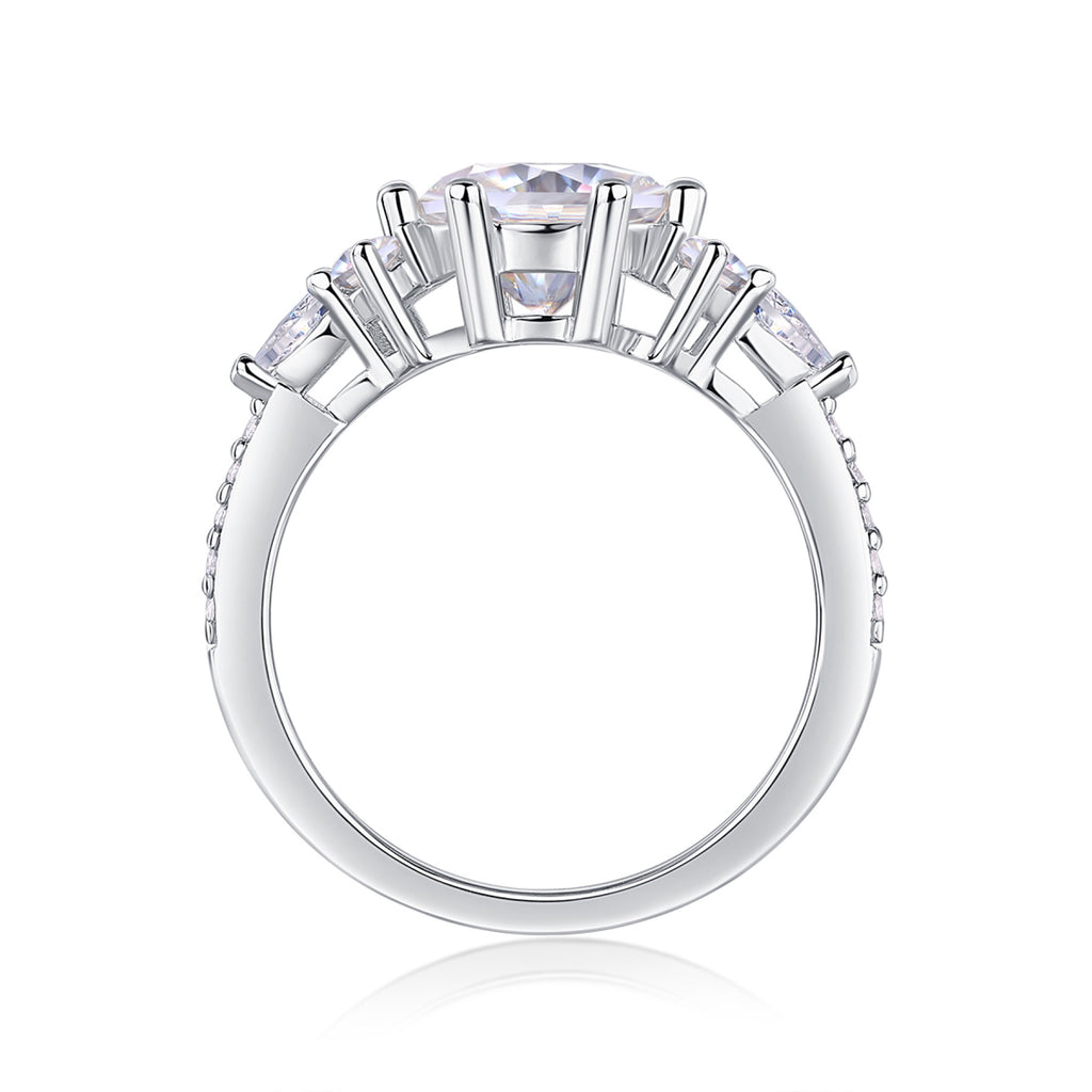 Perfetto 2 Carat Moissanite Three-Stone Ring in Sterling Silver