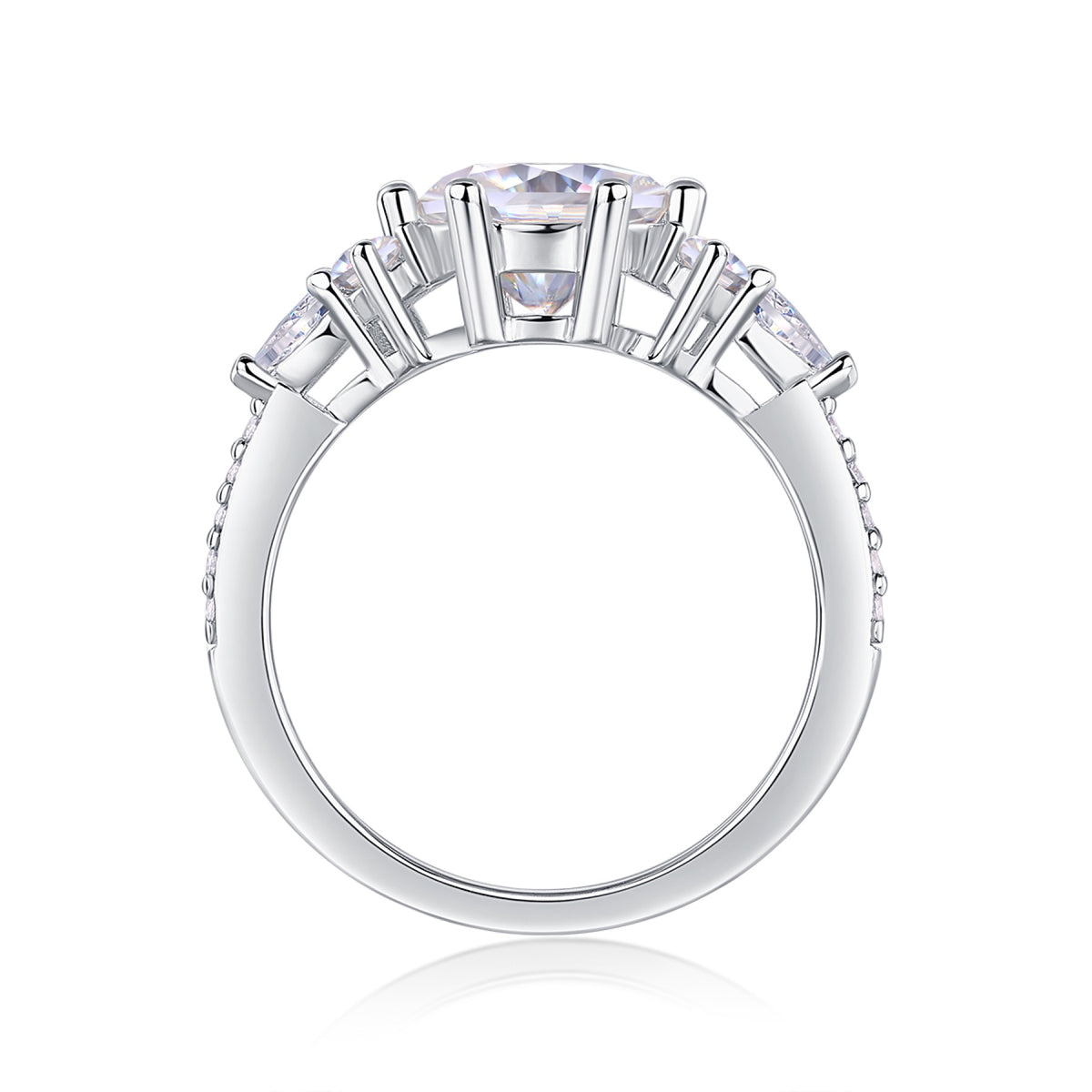Perfetto 2 Carat Moissanite Three-Stone Ring in Sterling Silver