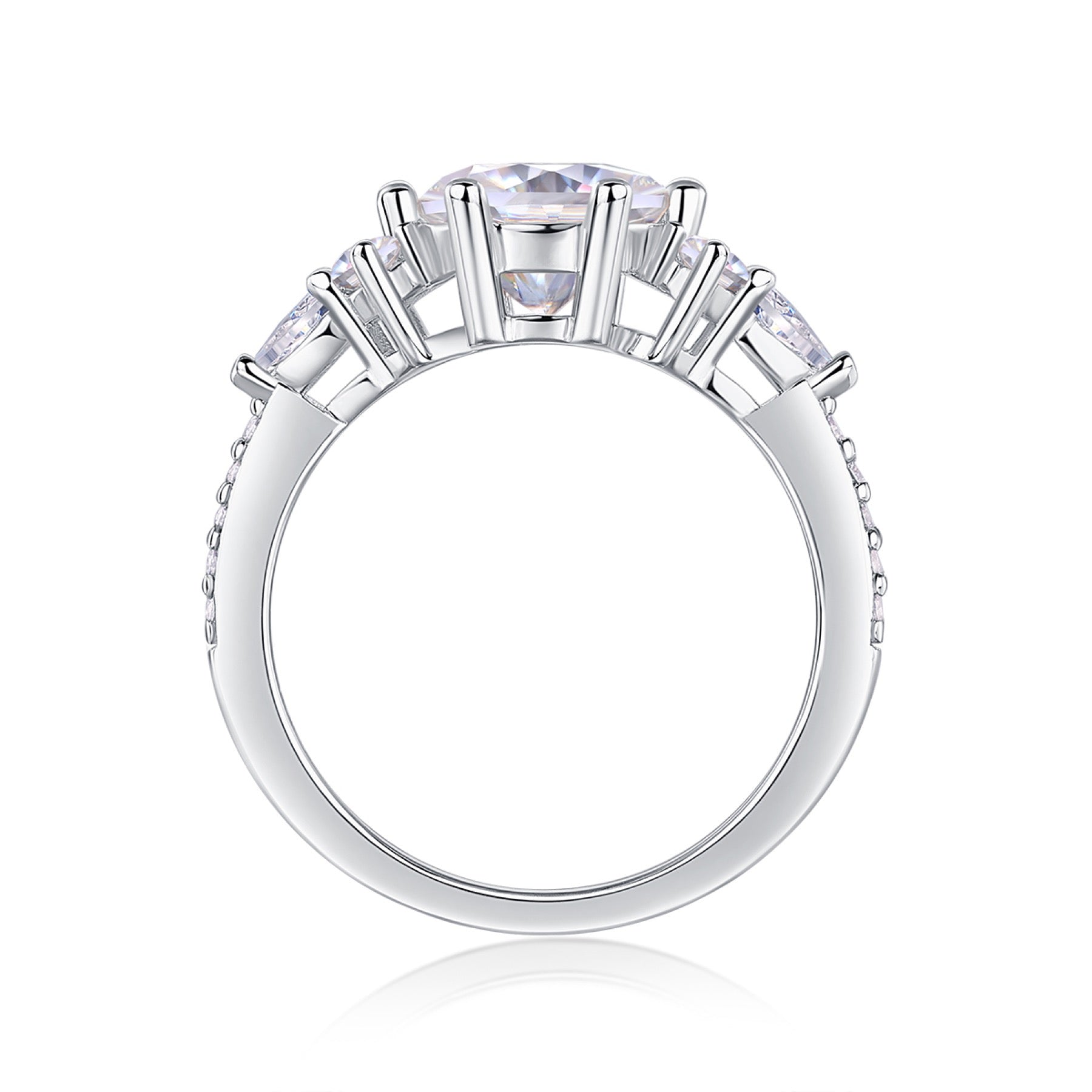 Perfetto 2 Carat Moissanite Three-Stone Ring in Sterling Silver
