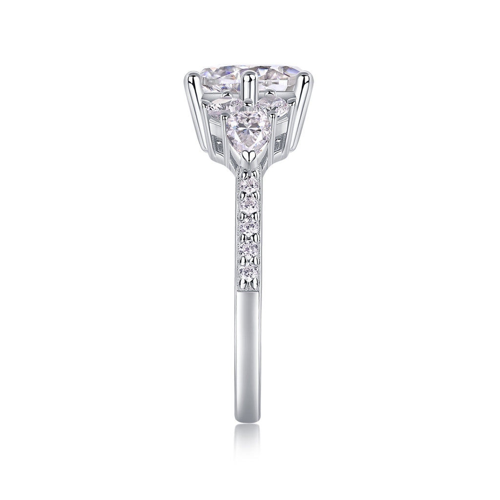 Perfetto 2 Carat Moissanite Three-Stone Ring in Sterling Silver