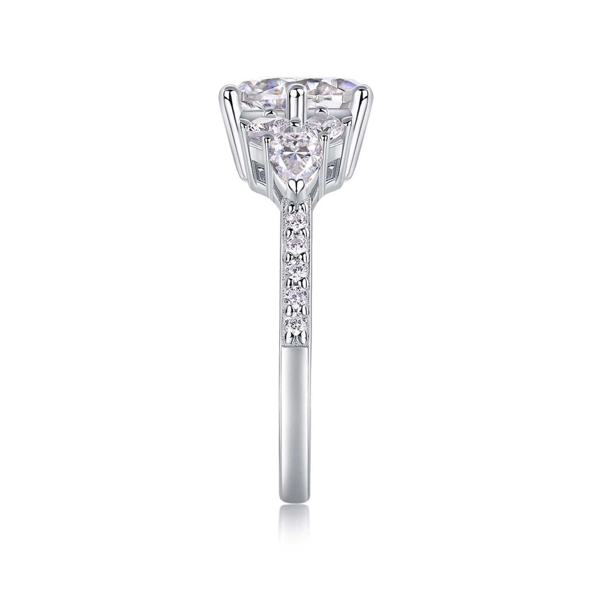Perfetto 2 Carat Moissanite Three-Stone Ring in Sterling Silver