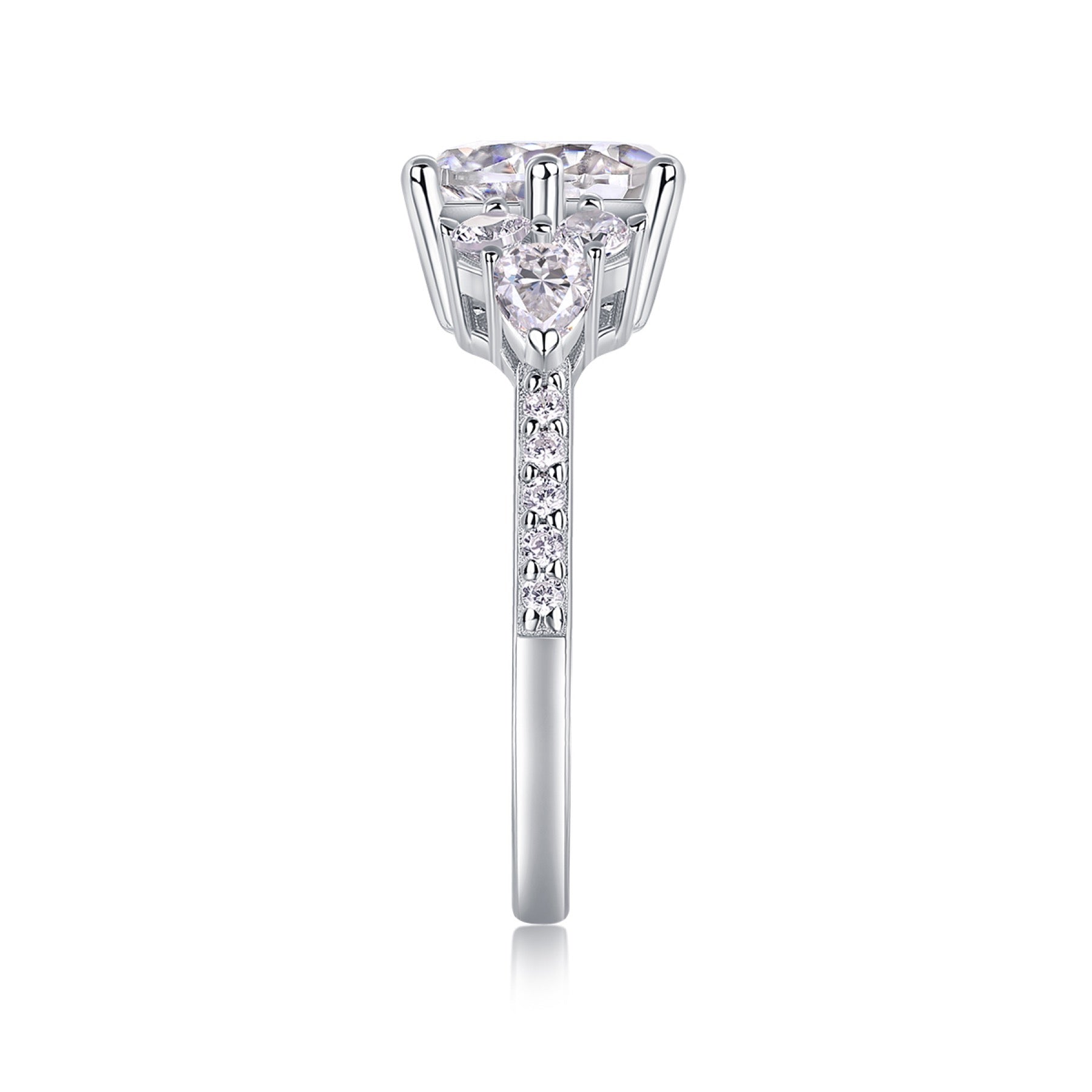 Perfetto 2 Carat Moissanite Three-Stone Ring in Sterling Silver