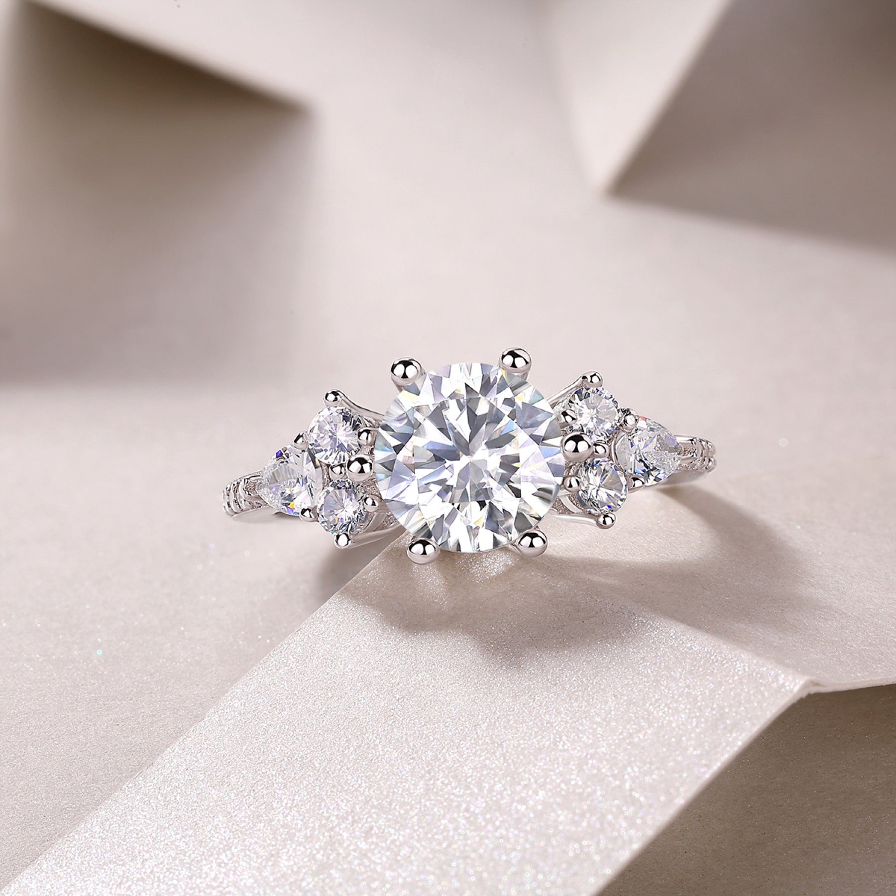 Perfetto 2 Carat Moissanite Three-Stone Ring in Sterling Silver