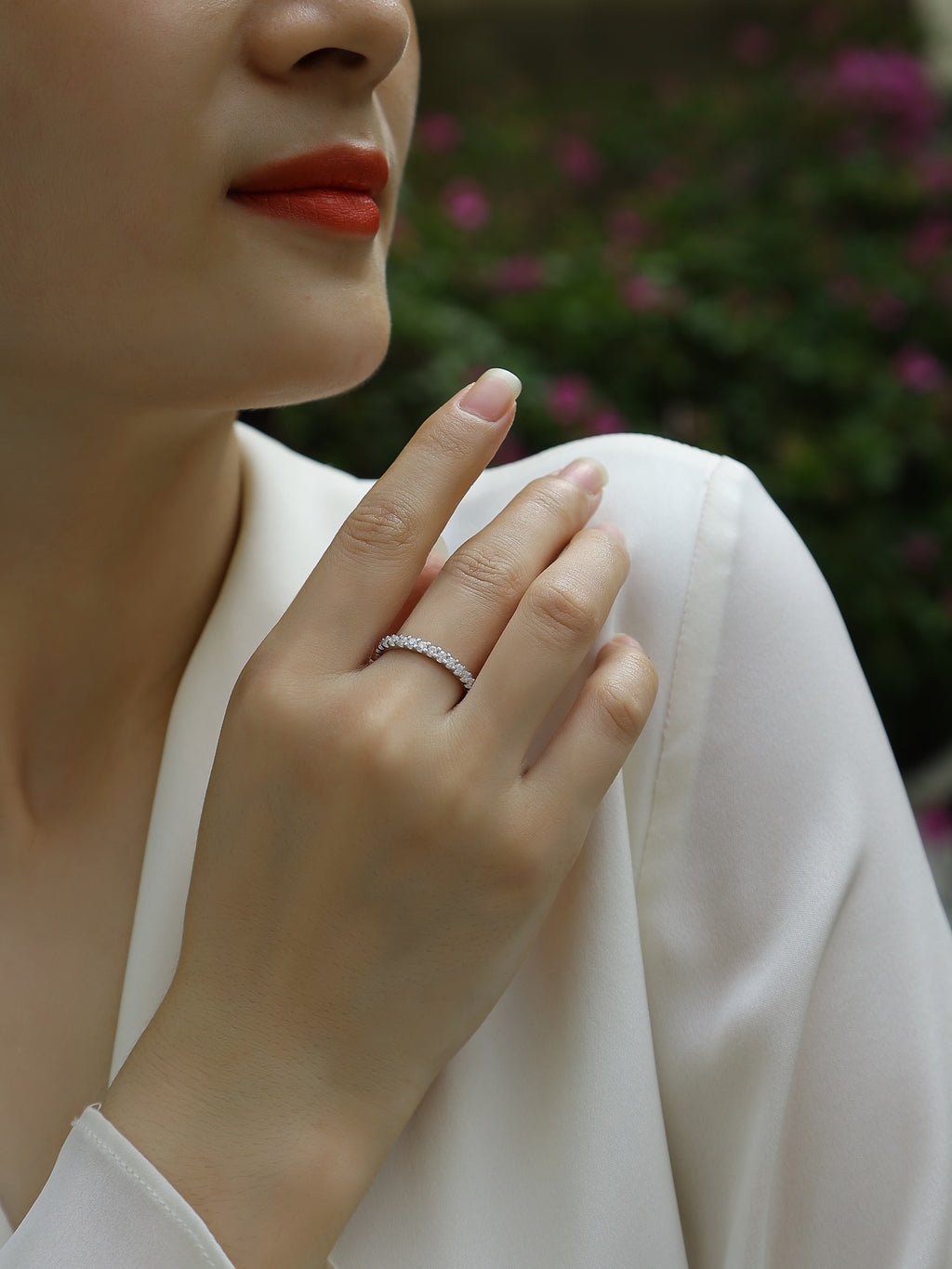 Wishes Moissanite Eternity Band Ring in Sterling Silver