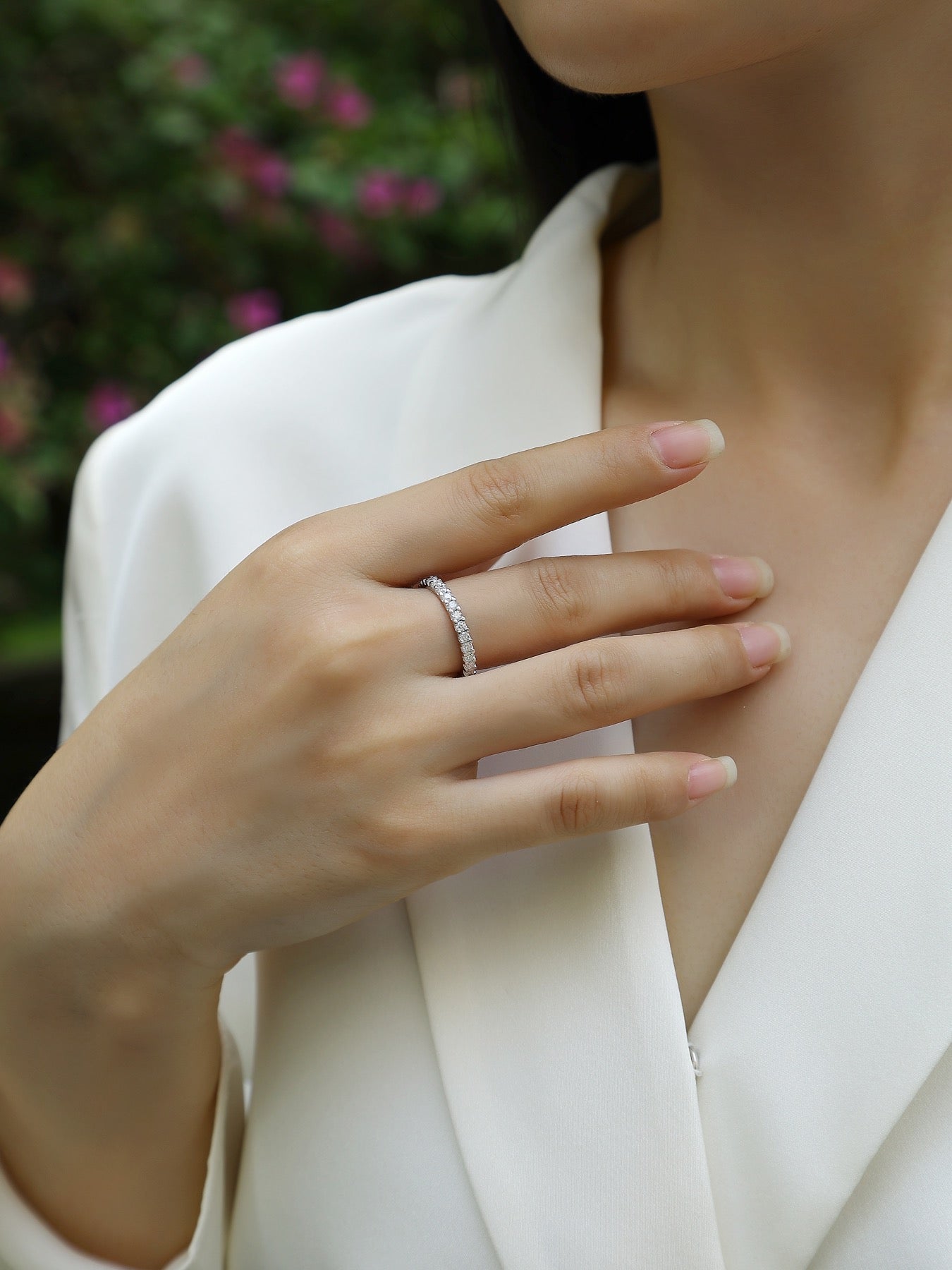 Wishes Moissanite Eternity Band Ring in Sterling Silver