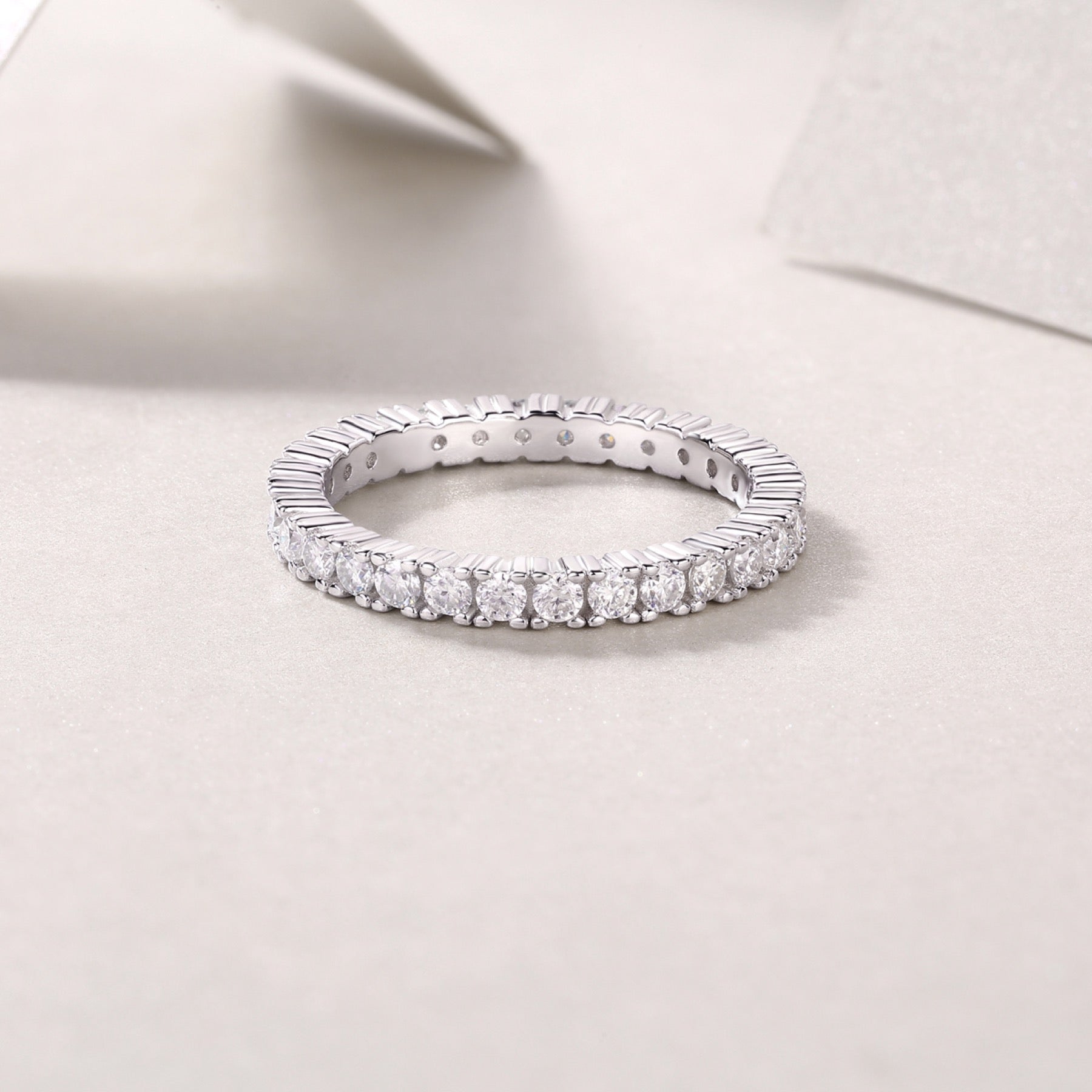 Pirouette Moissanite Eternity Band Ring in Sterling Silver