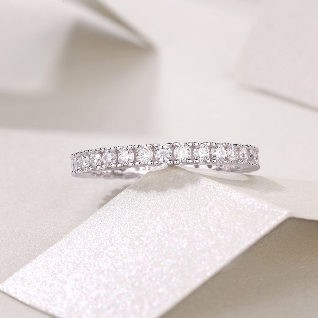 Pirouette Moissanite Eternity Band Ring in Sterling Silver
