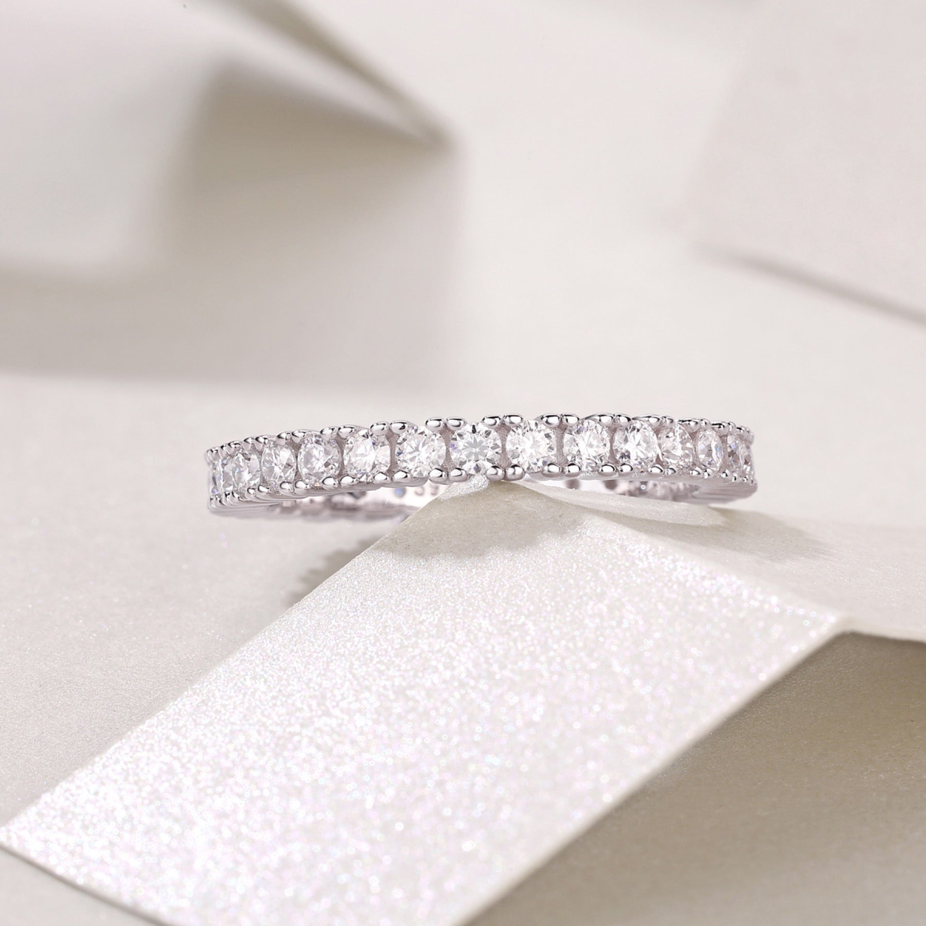 Pirouette Moissanite Eternity Band Ring in Sterling Silver