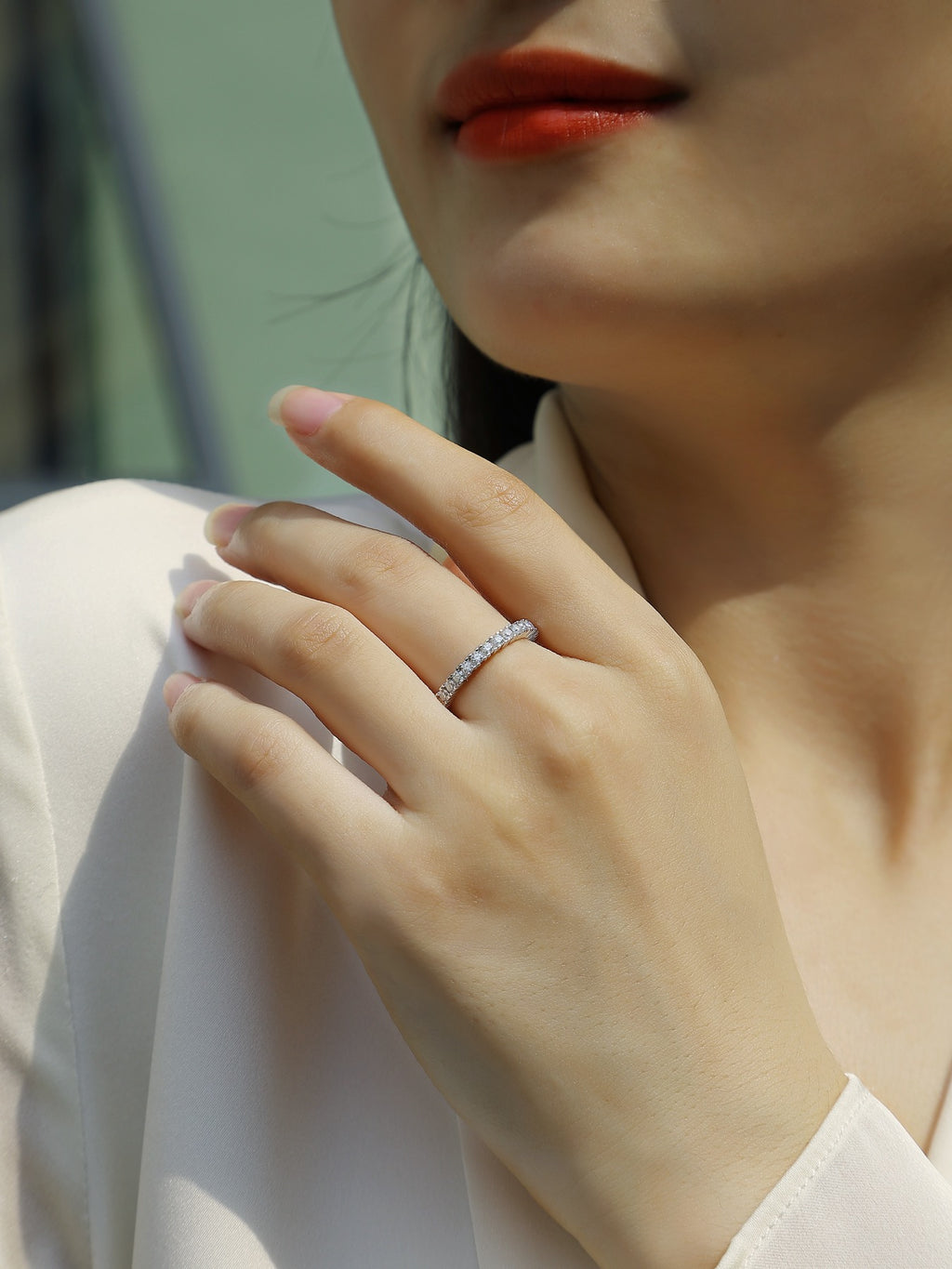 Pirouette Moissanite Eternity Band Ring in Sterling Silver