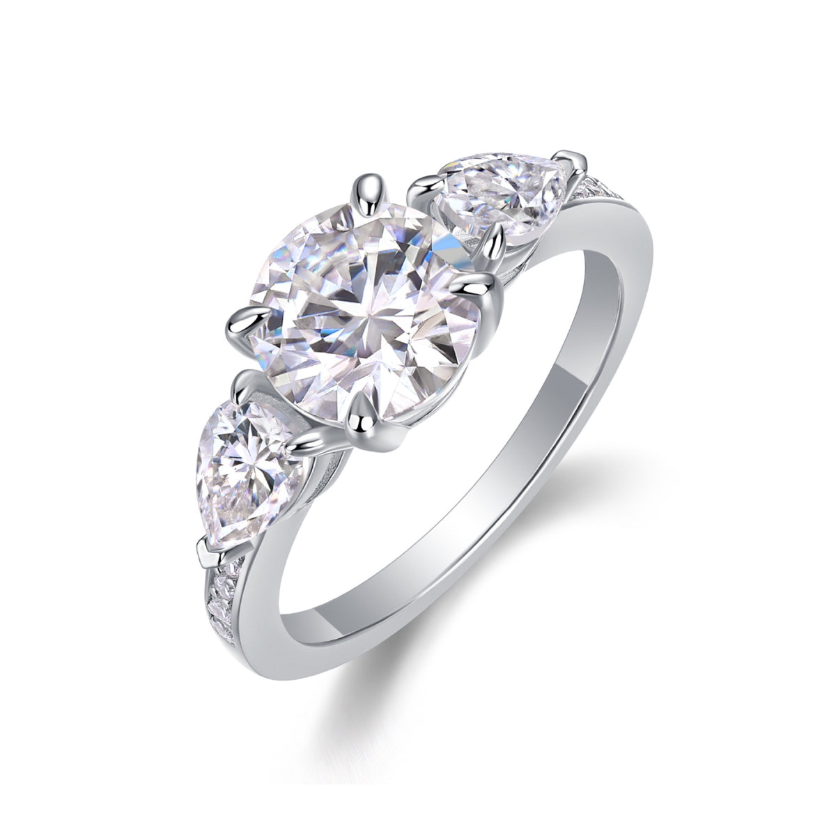 Onward 2 Carat Moissanite Three-Stone Ring in Sterling Silver