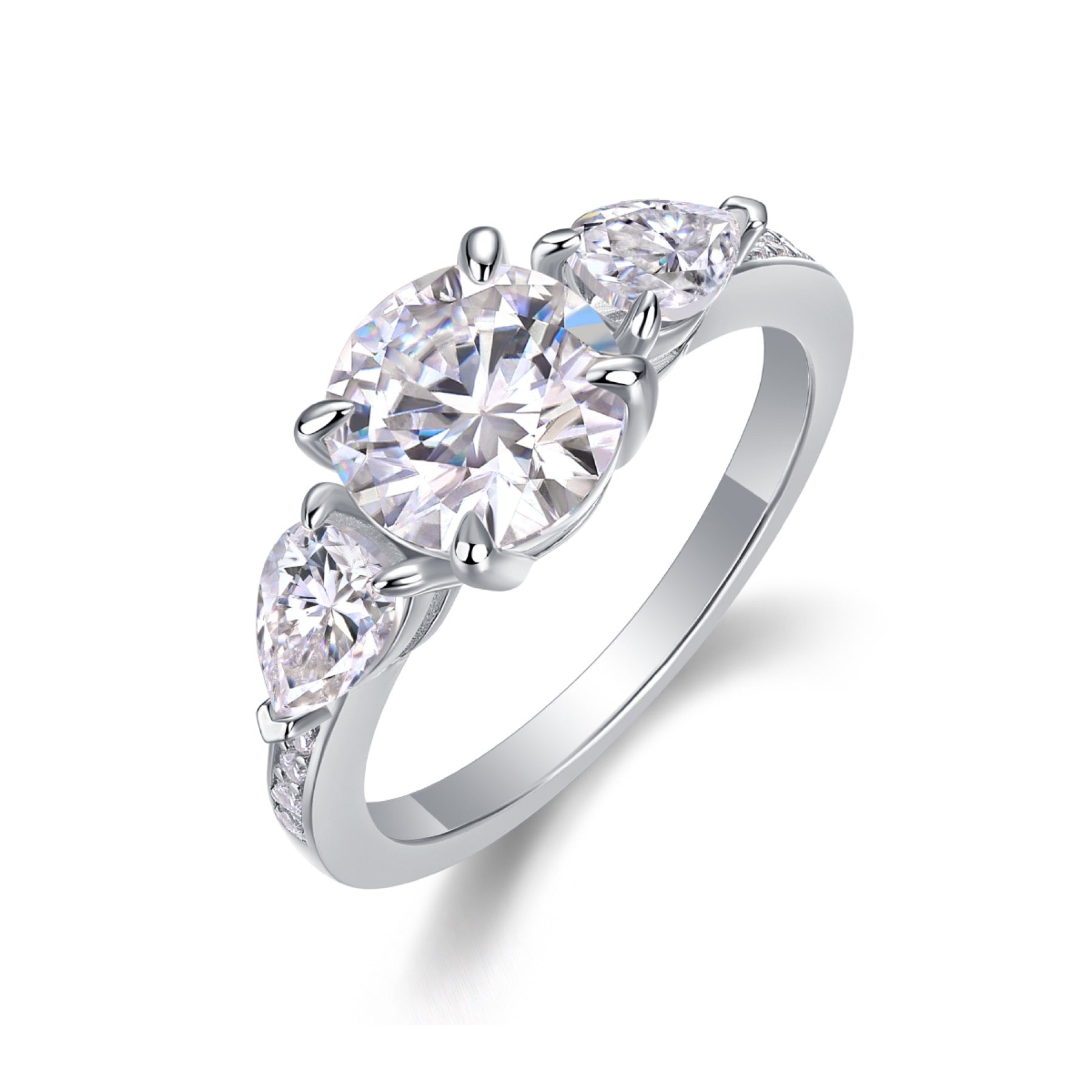 Onward 2 Carat Moissanite Three-Stone Ring in Sterling Silver