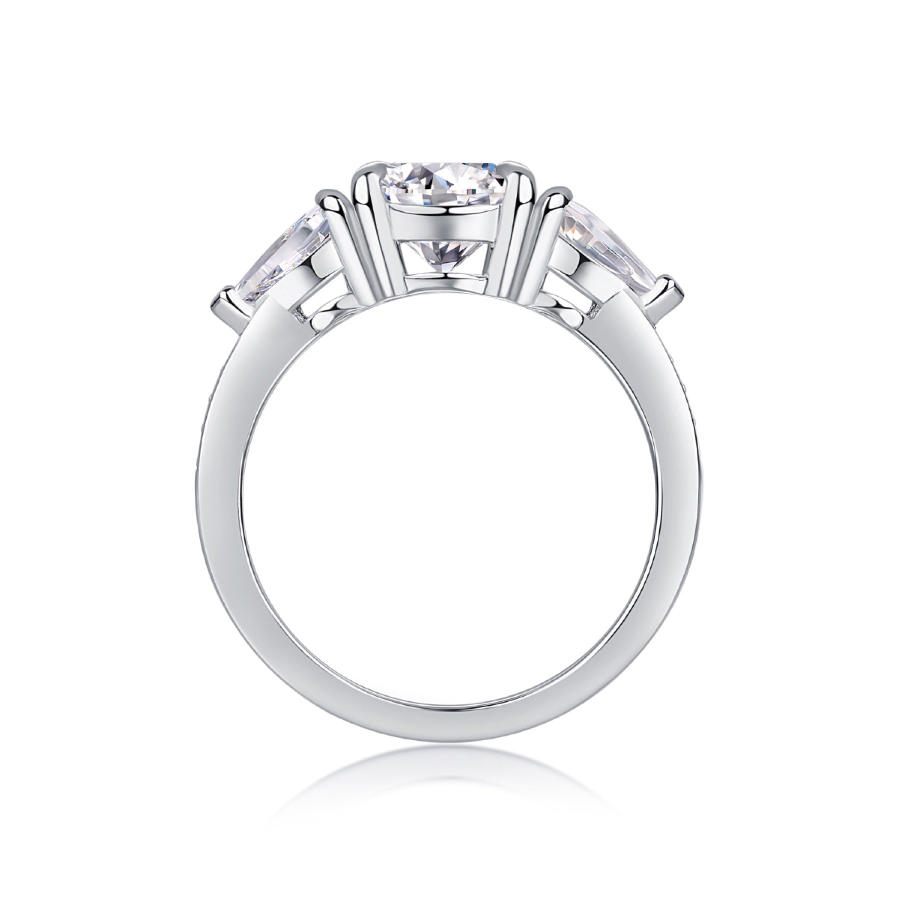 Onward 2 Carat Moissanite Three-Stone Ring in Sterling Silver