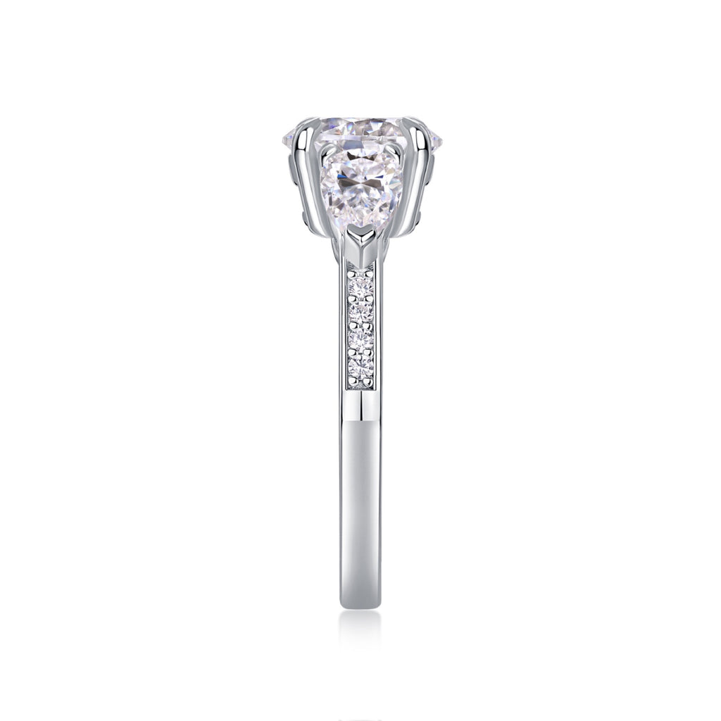 Onward 2 Carat Moissanite Three-Stone Ring in Sterling Silver