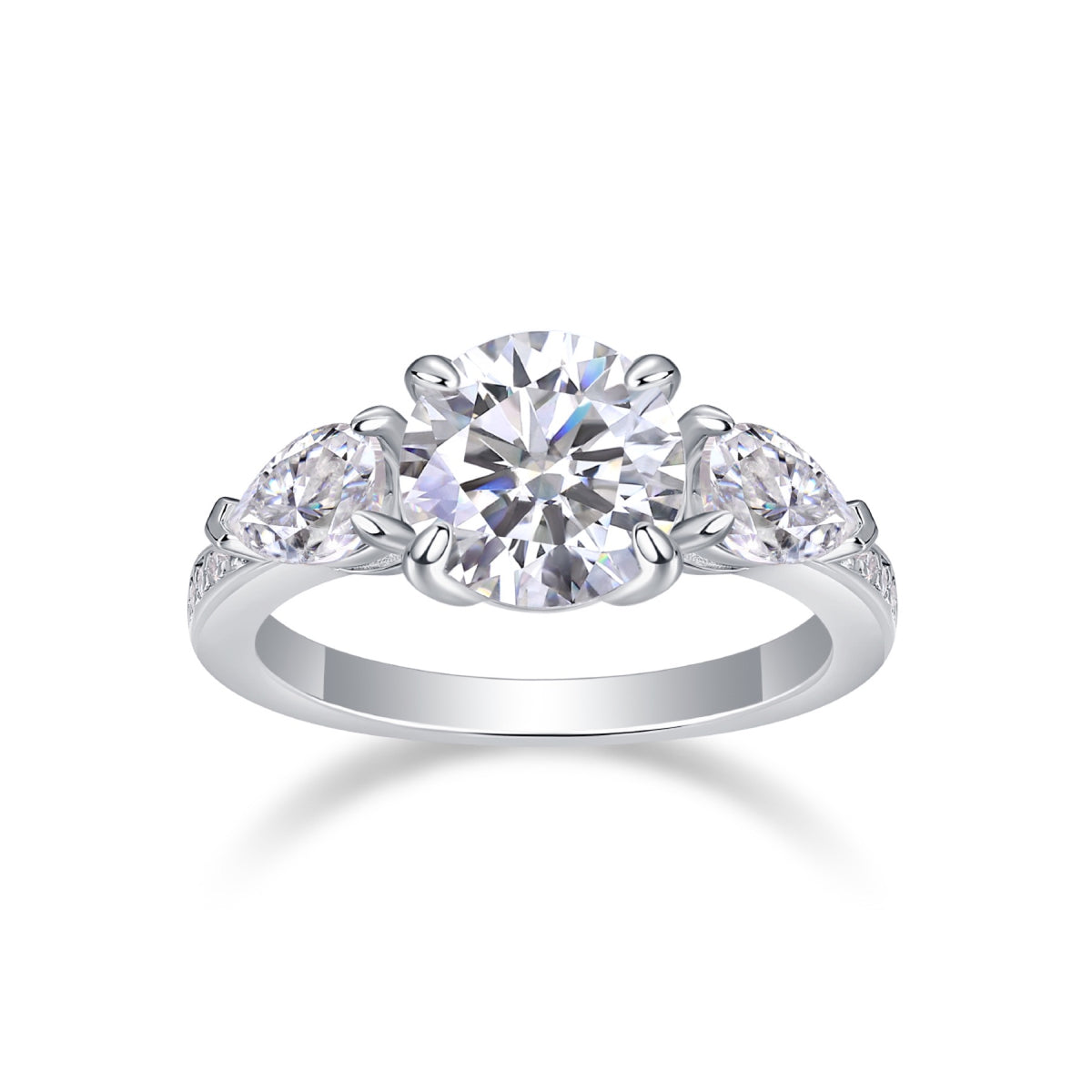Onward 2 Carat Moissanite Three-Stone Ring in Sterling Silver