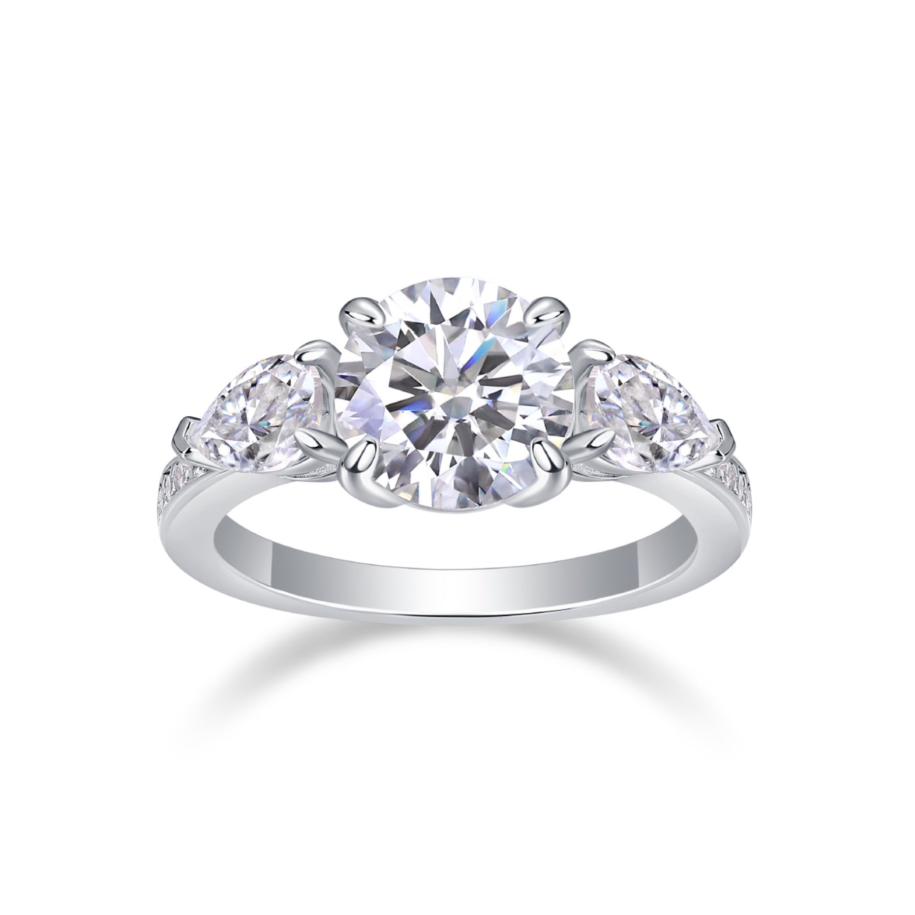 Onward 2 Carat Moissanite Three-Stone Ring in Sterling Silver