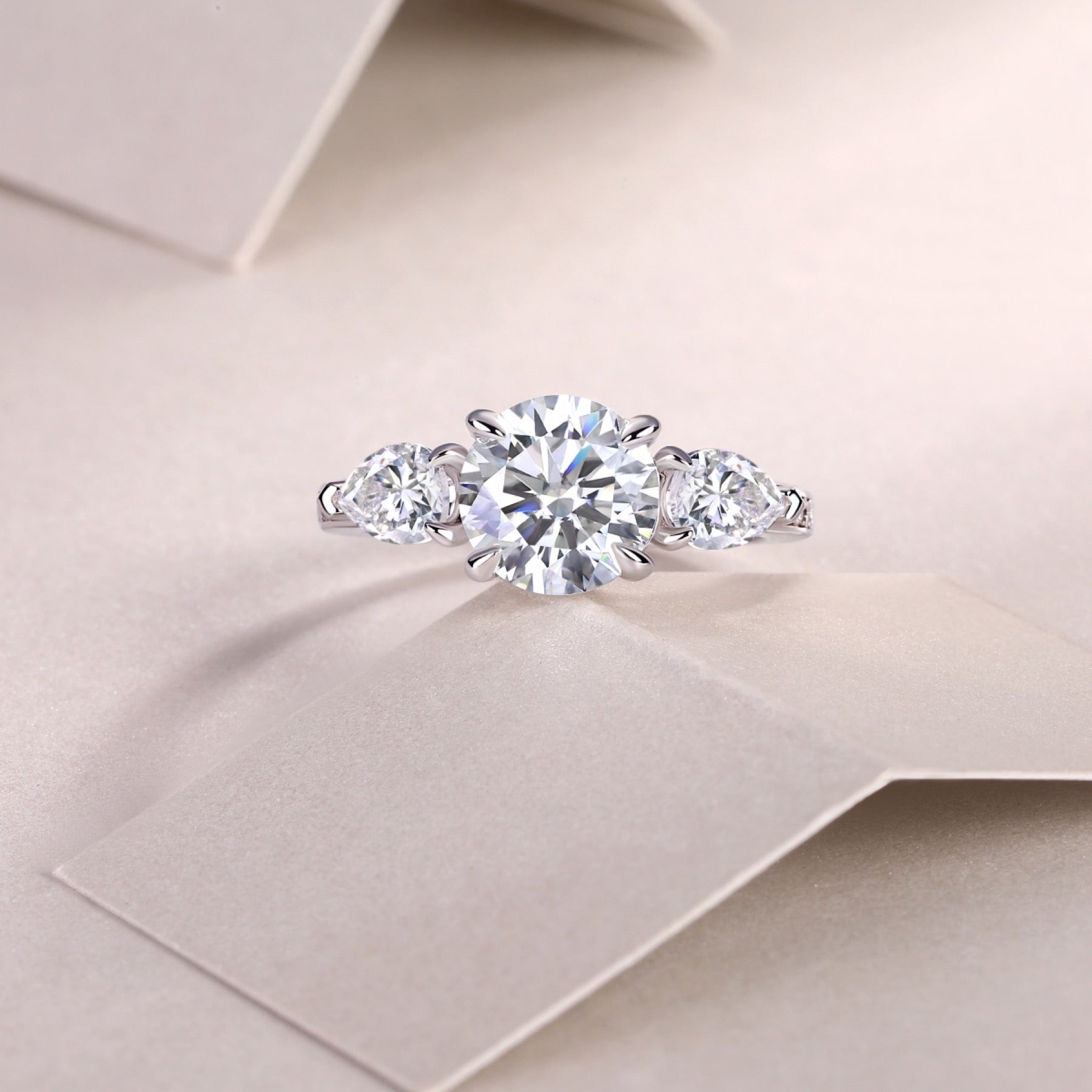 Onward 2 Carat Moissanite Three-Stone Ring in Sterling Silver