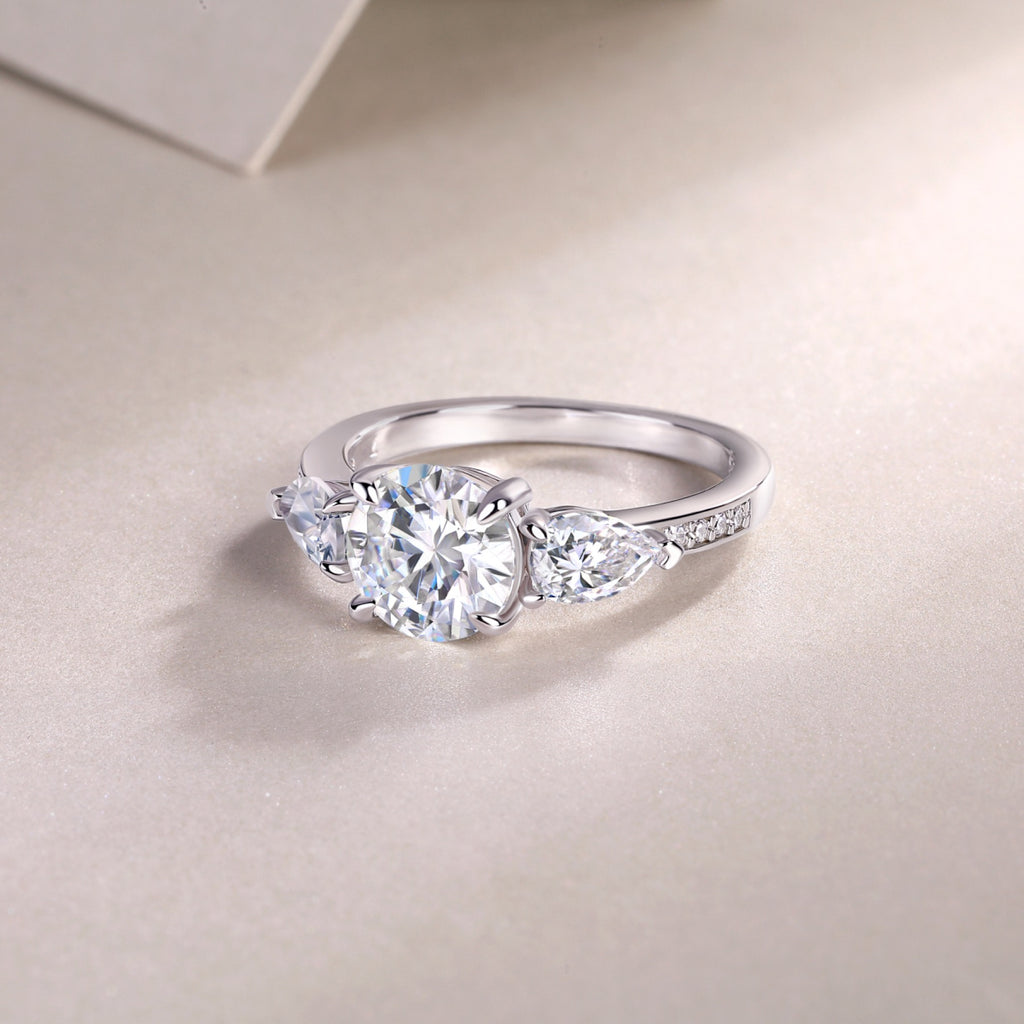 Onward 2 Carat Moissanite Three-Stone Ring in Sterling Silver