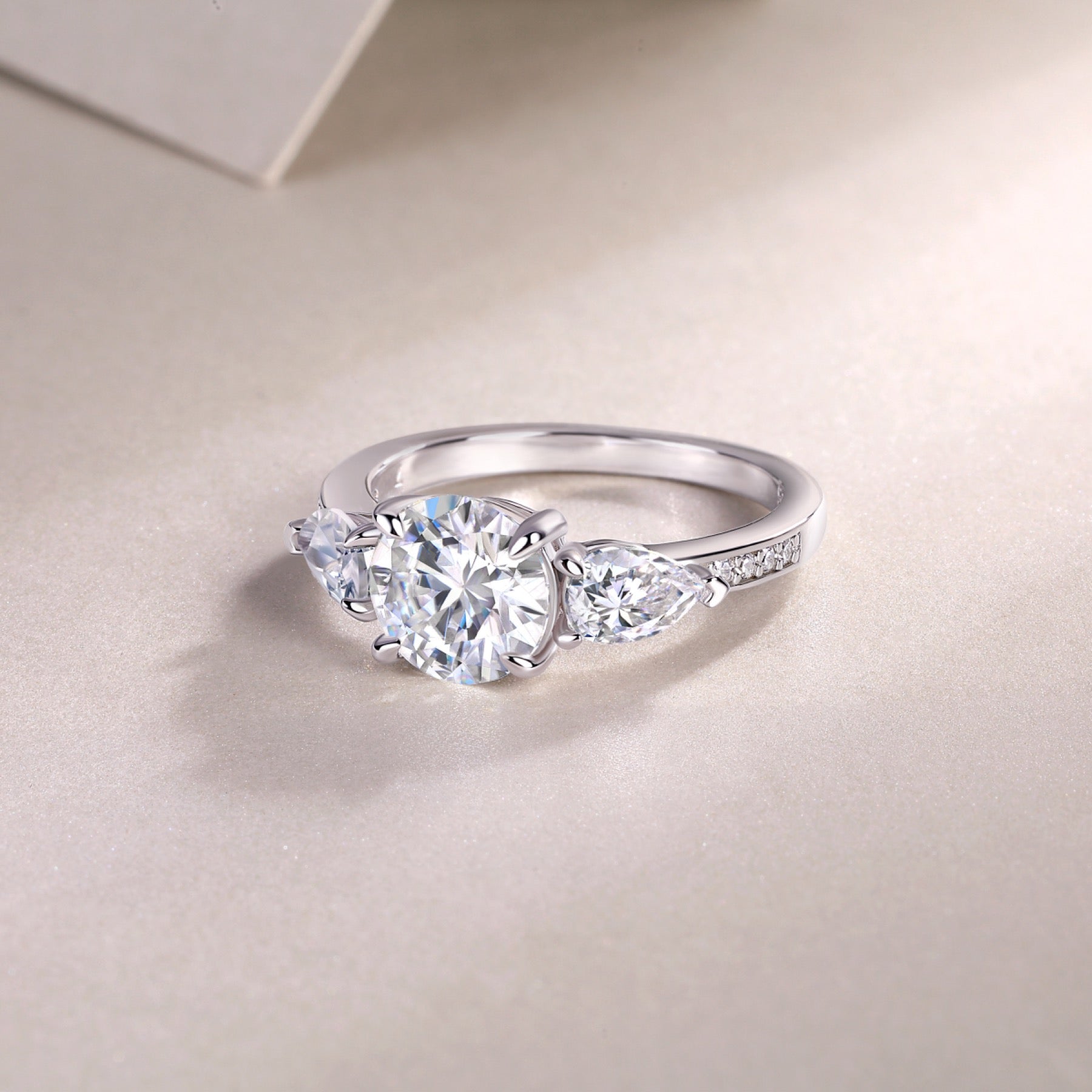 Onward 2 Carat Moissanite Three-Stone Ring in Sterling Silver