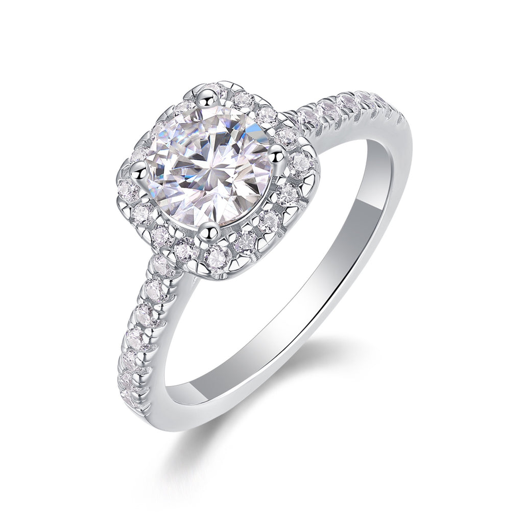 Vicino Moissanite Halo Ring in Sterling Silver