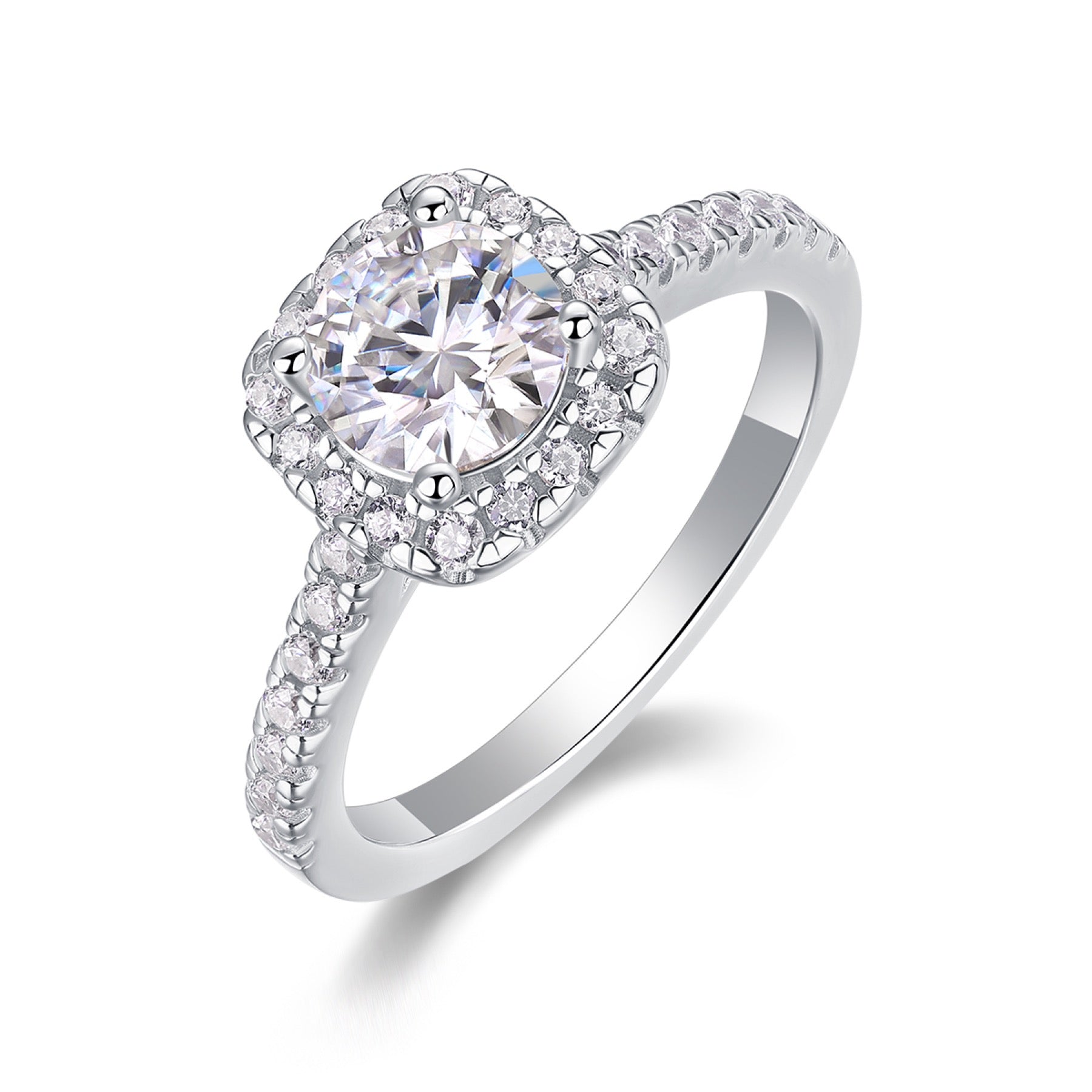 Vicino Moissanite Halo Ring in Sterling Silver