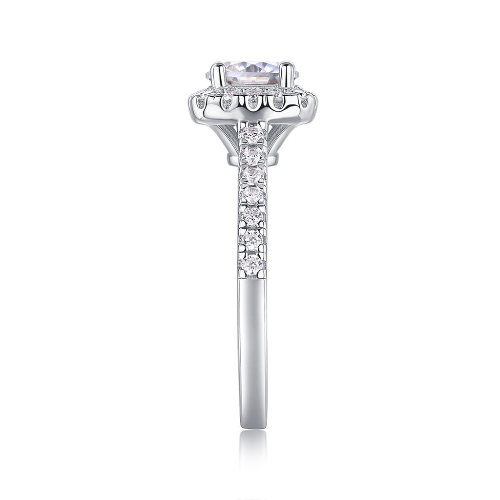 Vicino Moissanite Halo Ring in Sterling Silver