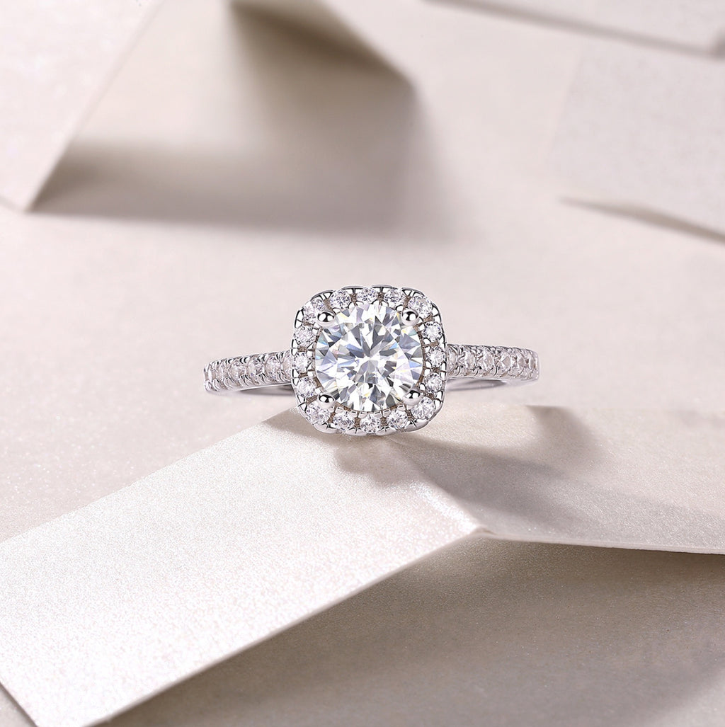 Vicino Moissanite Halo Ring in Sterling Silver