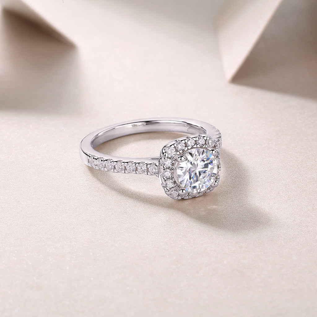 Vicino Moissanite Halo Ring in Sterling Silver