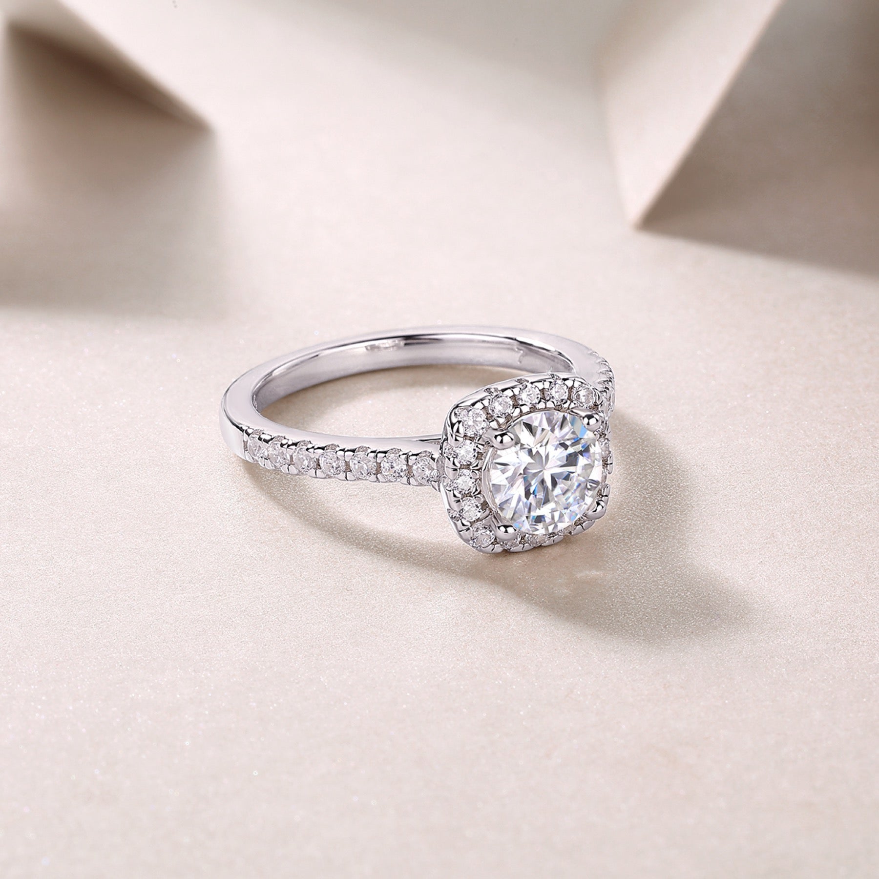 Vicino Moissanite Halo Ring in Sterling Silver