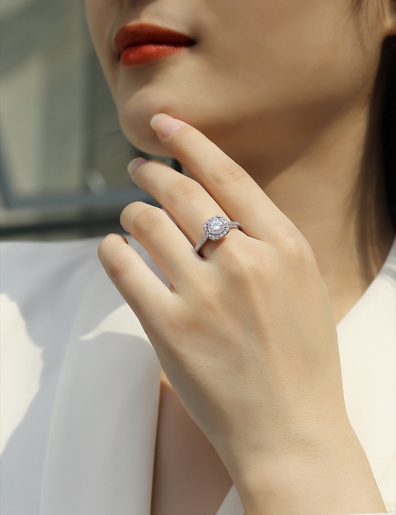 Vicino Moissanite Halo Ring in Sterling Silver