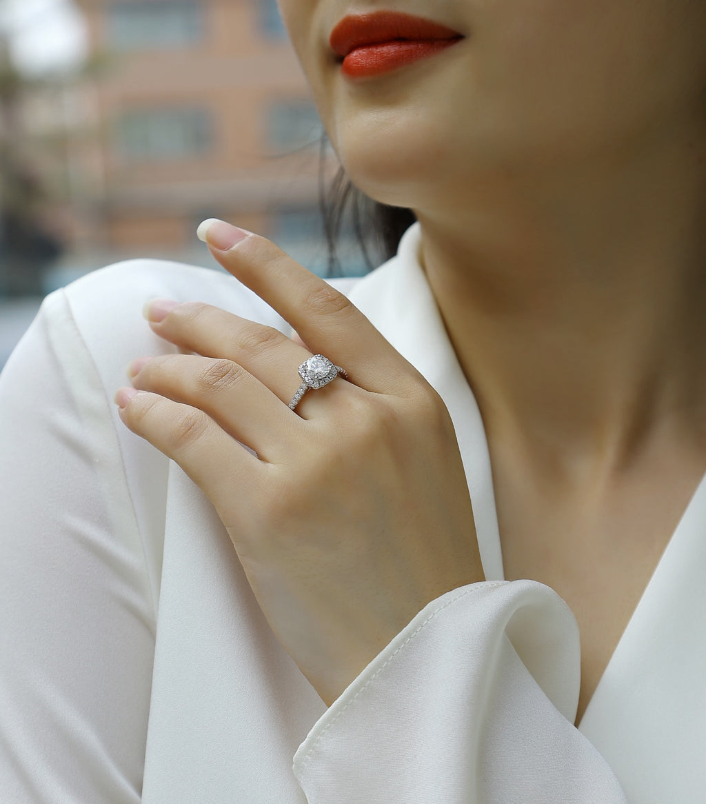 Vicino Moissanite Halo Ring in Sterling Silver