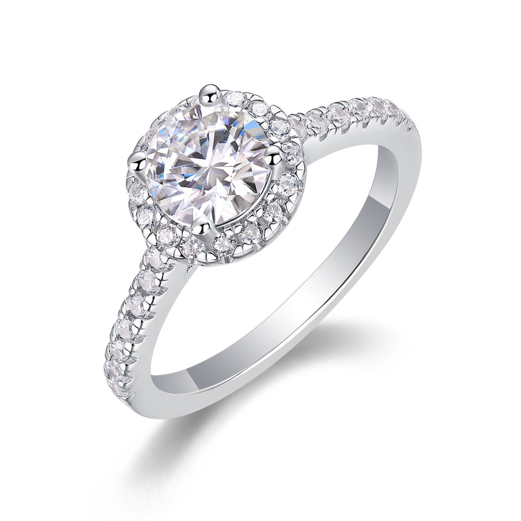 Embrace Moissanite Halo Ring in Sterling Silver