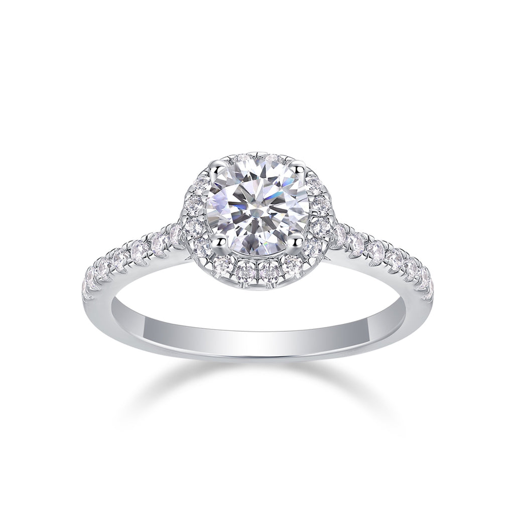 Embrace Moissanite Halo Ring in Sterling Silver