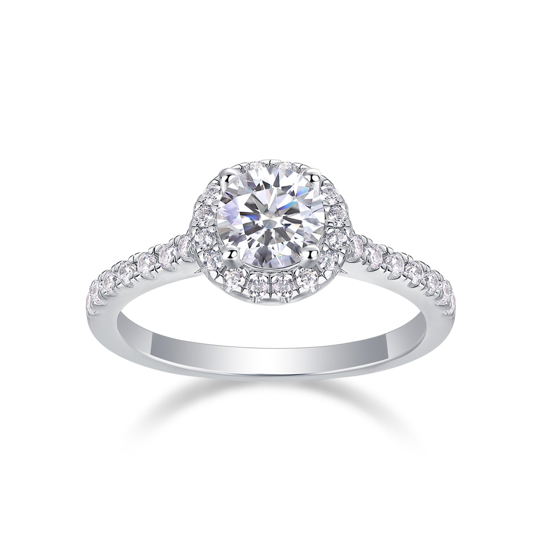 Embrace Moissanite Halo Ring in Sterling Silver