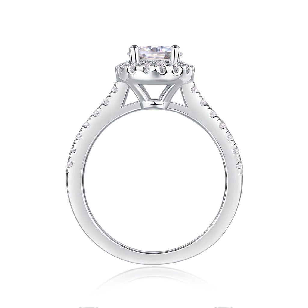 Embrace Moissanite Halo Ring in Sterling Silver