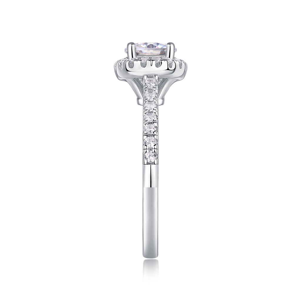 Embrace Moissanite Halo Ring in Sterling Silver