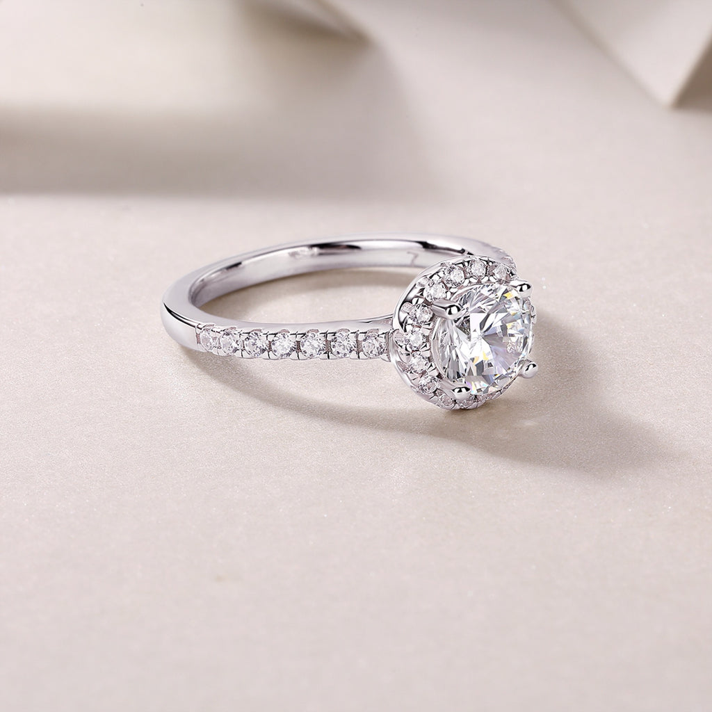 Embrace Moissanite Halo Ring in Sterling Silver