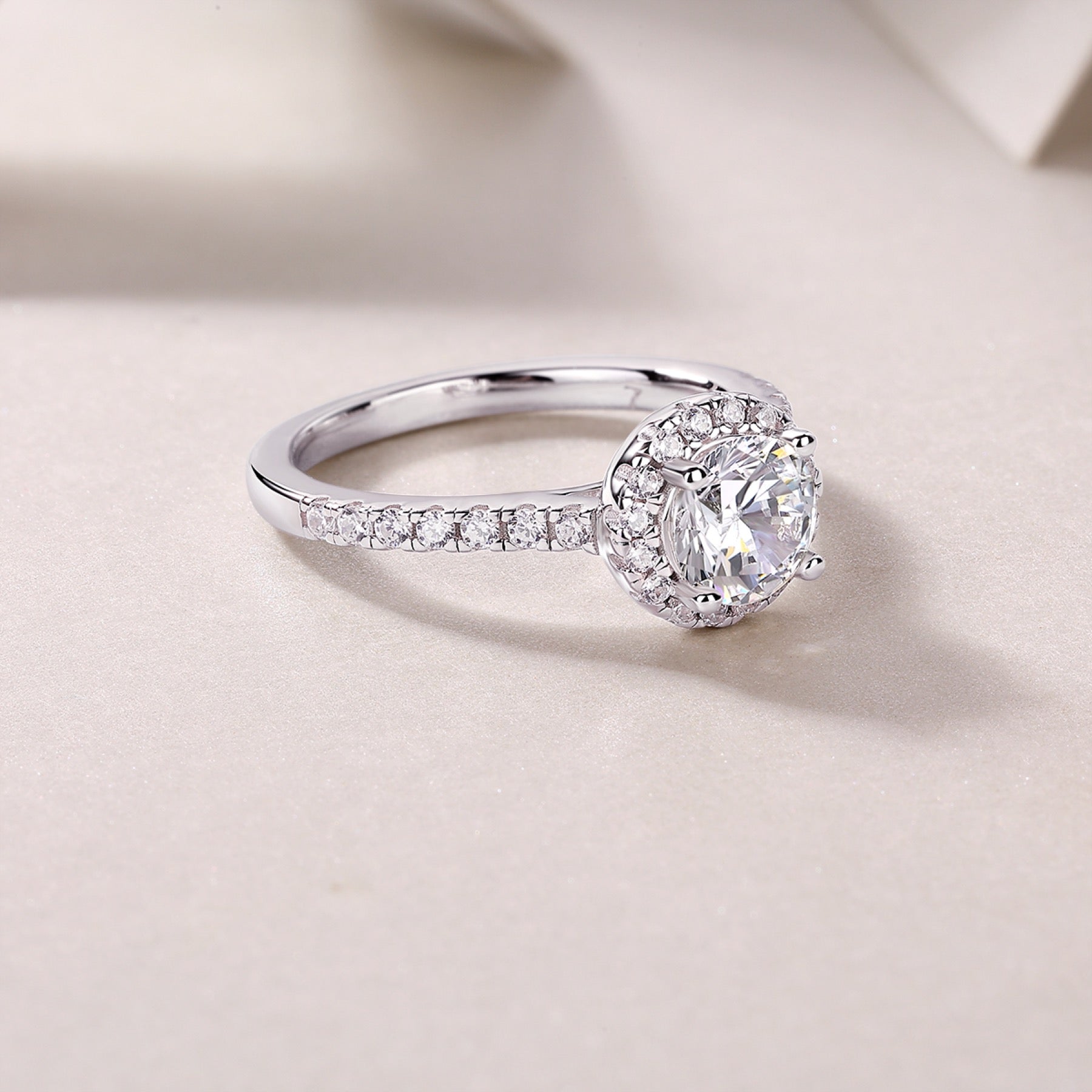 Embrace Moissanite Halo Ring in Sterling Silver