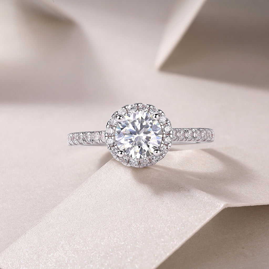 Embrace Moissanite Halo Ring in Sterling Silver