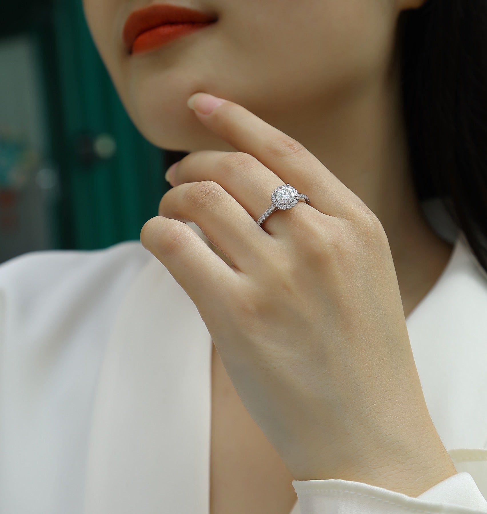 Embrace Moissanite Halo Ring in Sterling Silver