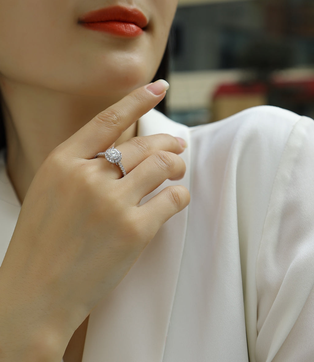 Embrace Moissanite Halo Ring in Sterling Silver