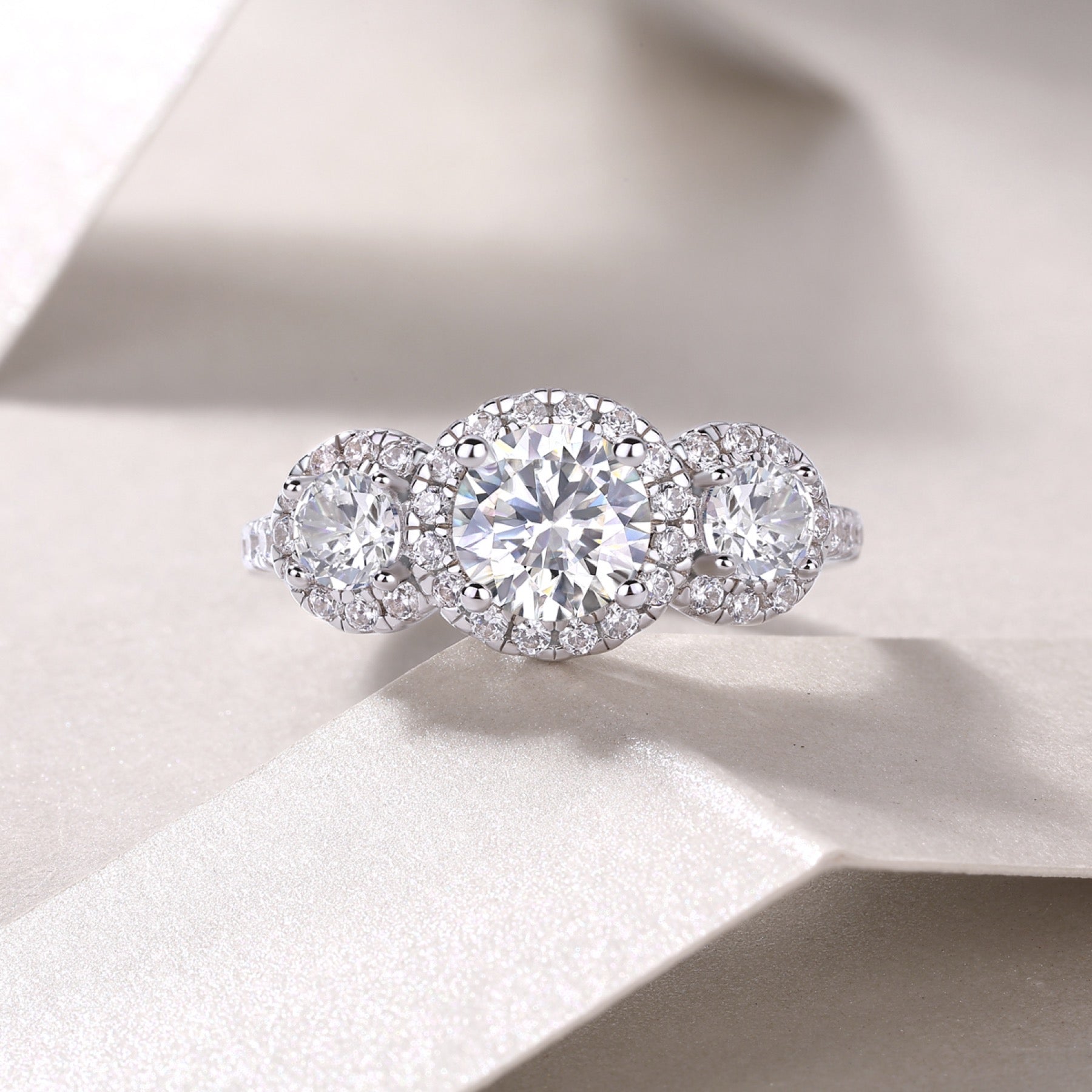 Everyday Moissanite Three-Stone Ring in Sterling Silver